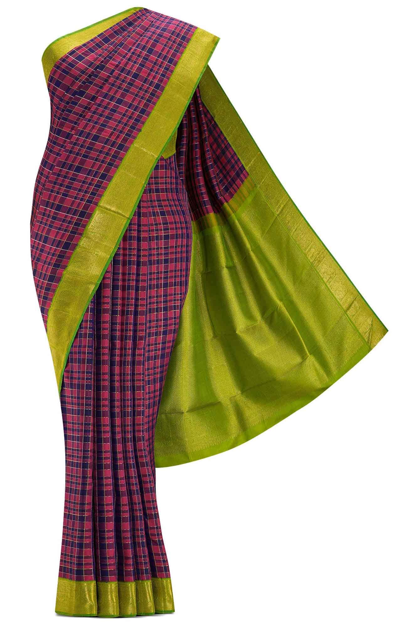 Pure Silk Pure Zari Maroon and Navy Blue Dual Tone Kanchipuram Saree