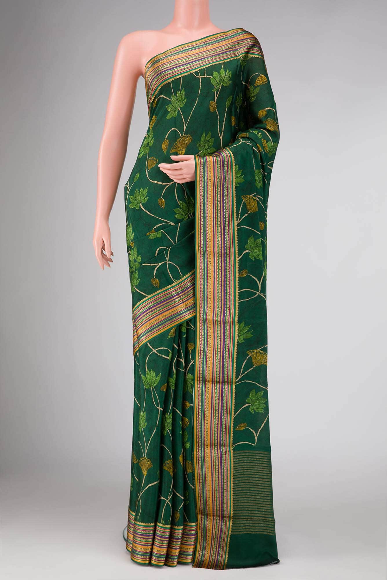 Green Dual Tone Mysore Crepe Saree