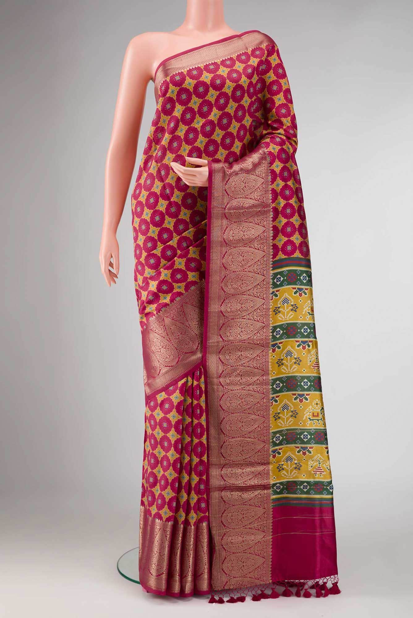 Dark Pink Dual Tone Tussar Silk Saree