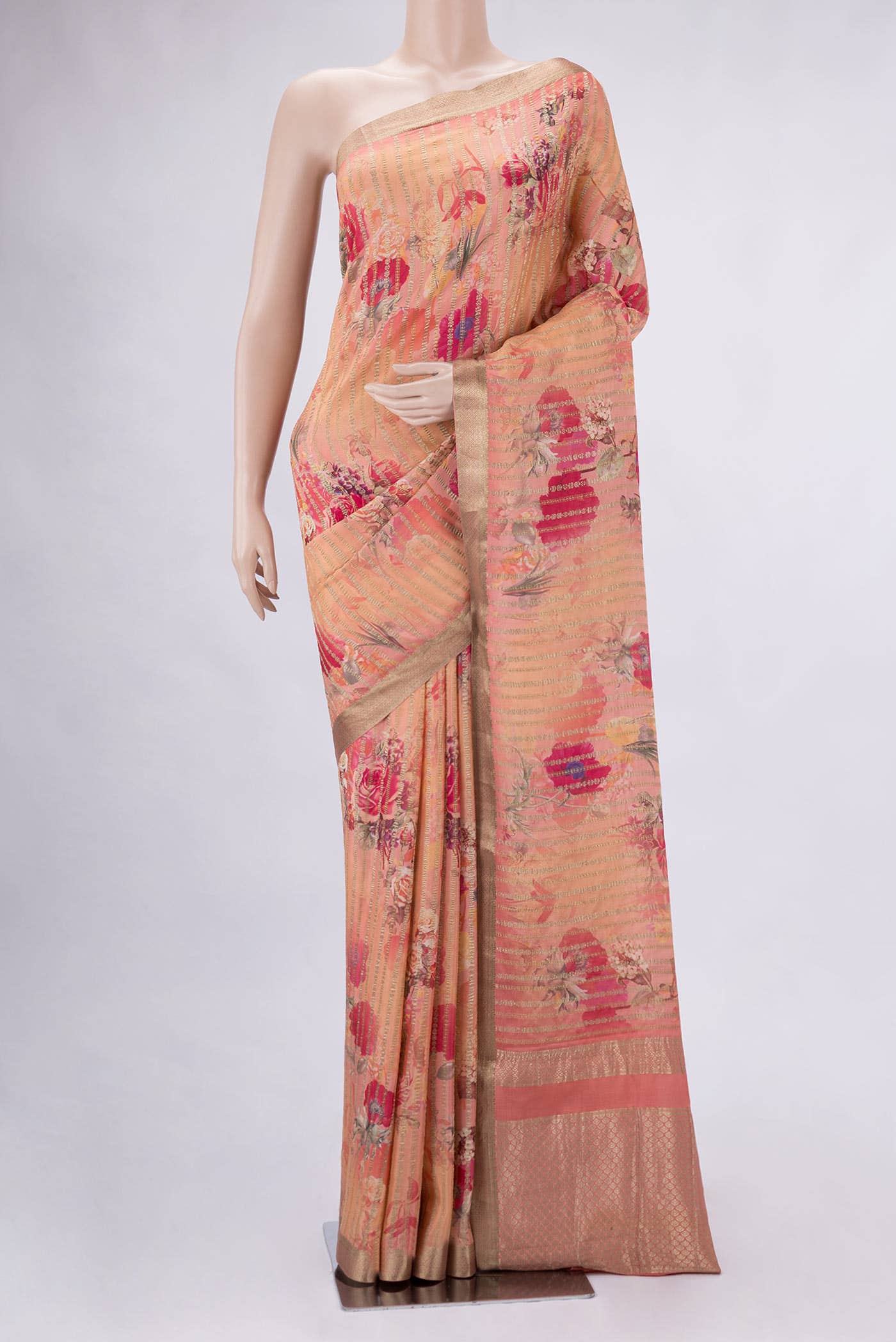 Golden Peach Dual Tone Banarasi Georgette Saree