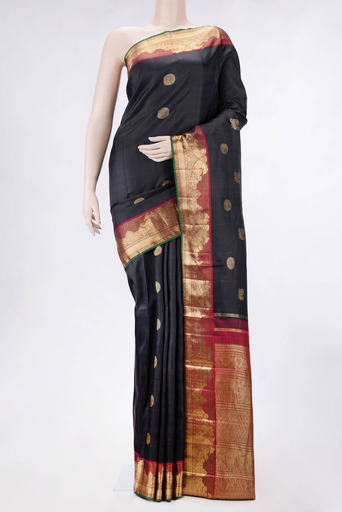 Pure Silk Pure Zari Black Dual Tone Kanchipuram Saree