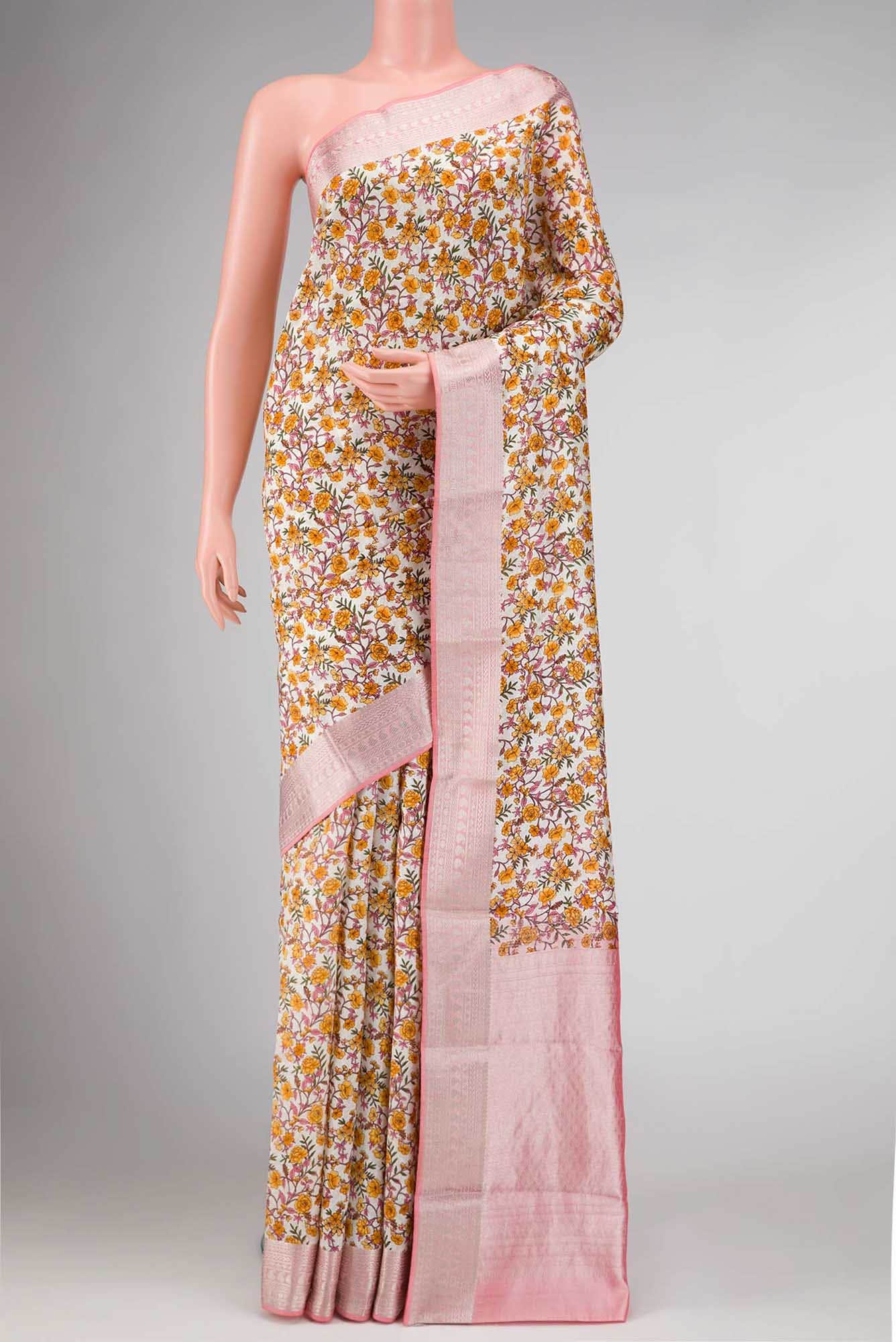 Off White Dual Tone Printed Silk Saree