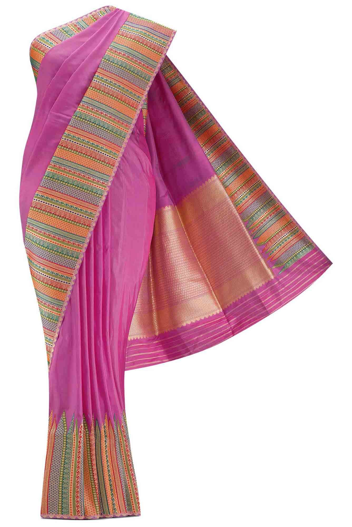 Pure Silk Pure Zari Pink Dual Tone Banarasi Saree