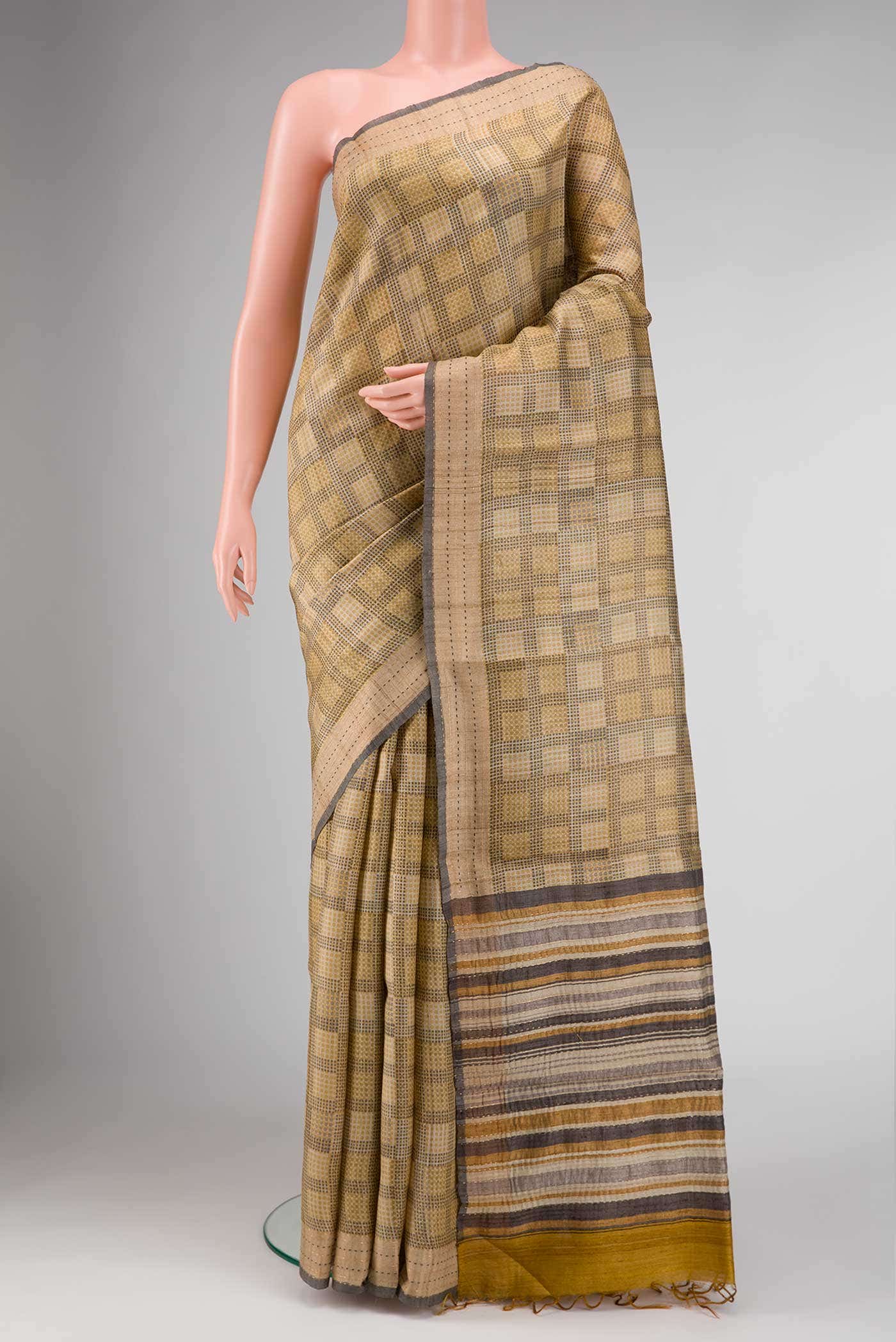 Beige Dual Tone Tussar Silk Saree