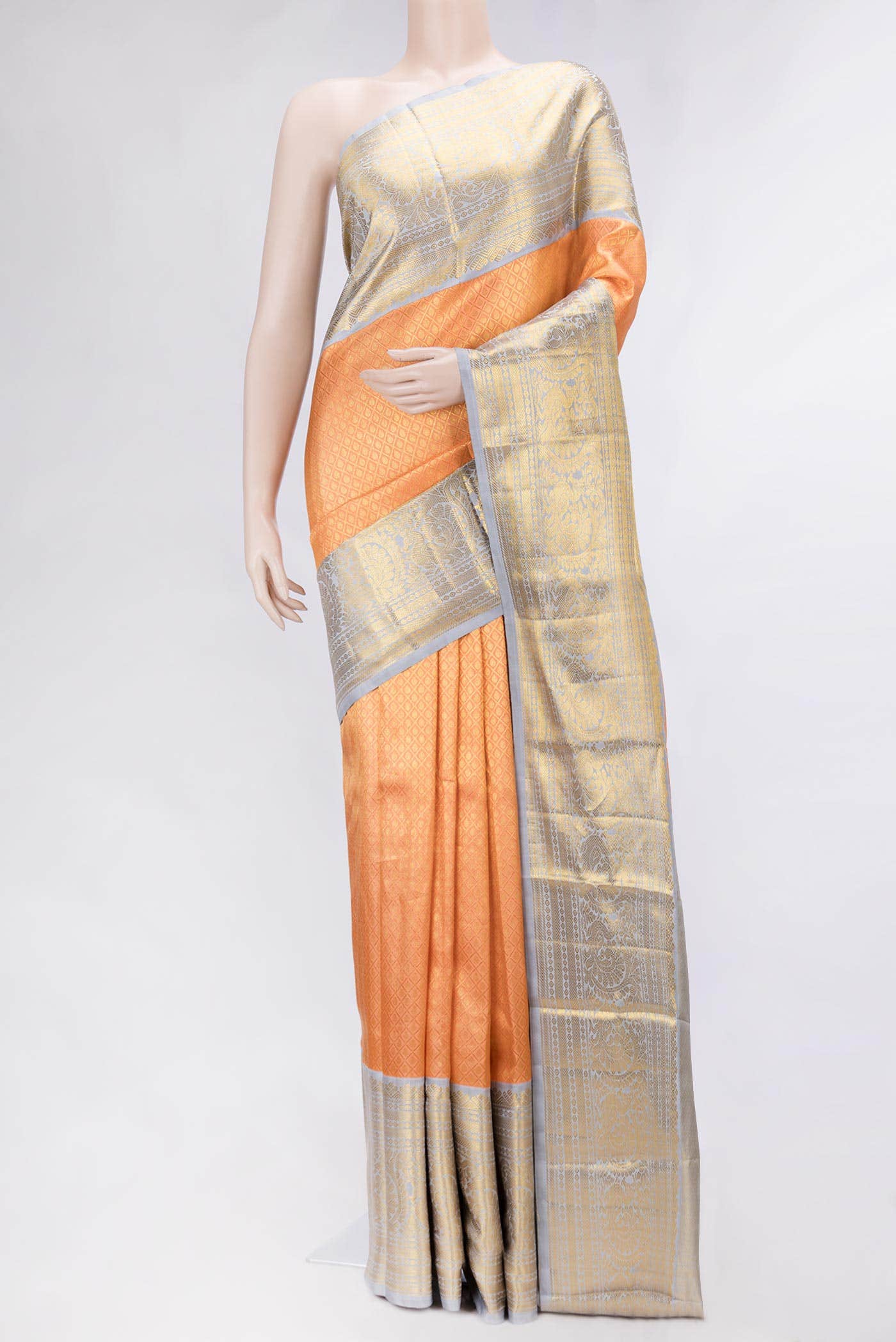 Golden Peach Dual Tone Kanchipuram Silk Saree