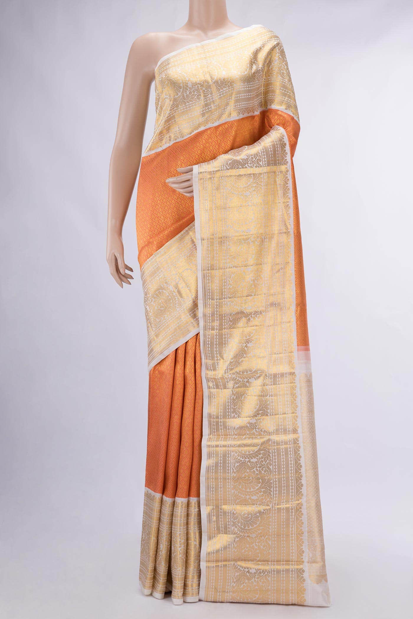 Golden Peach Kanchipuram Silk Saree