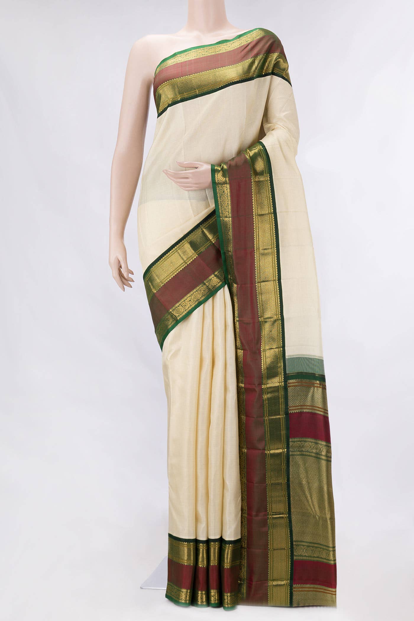 Pure Silk Pure Zari Sandal Dual Tone Kanchipuram Saree