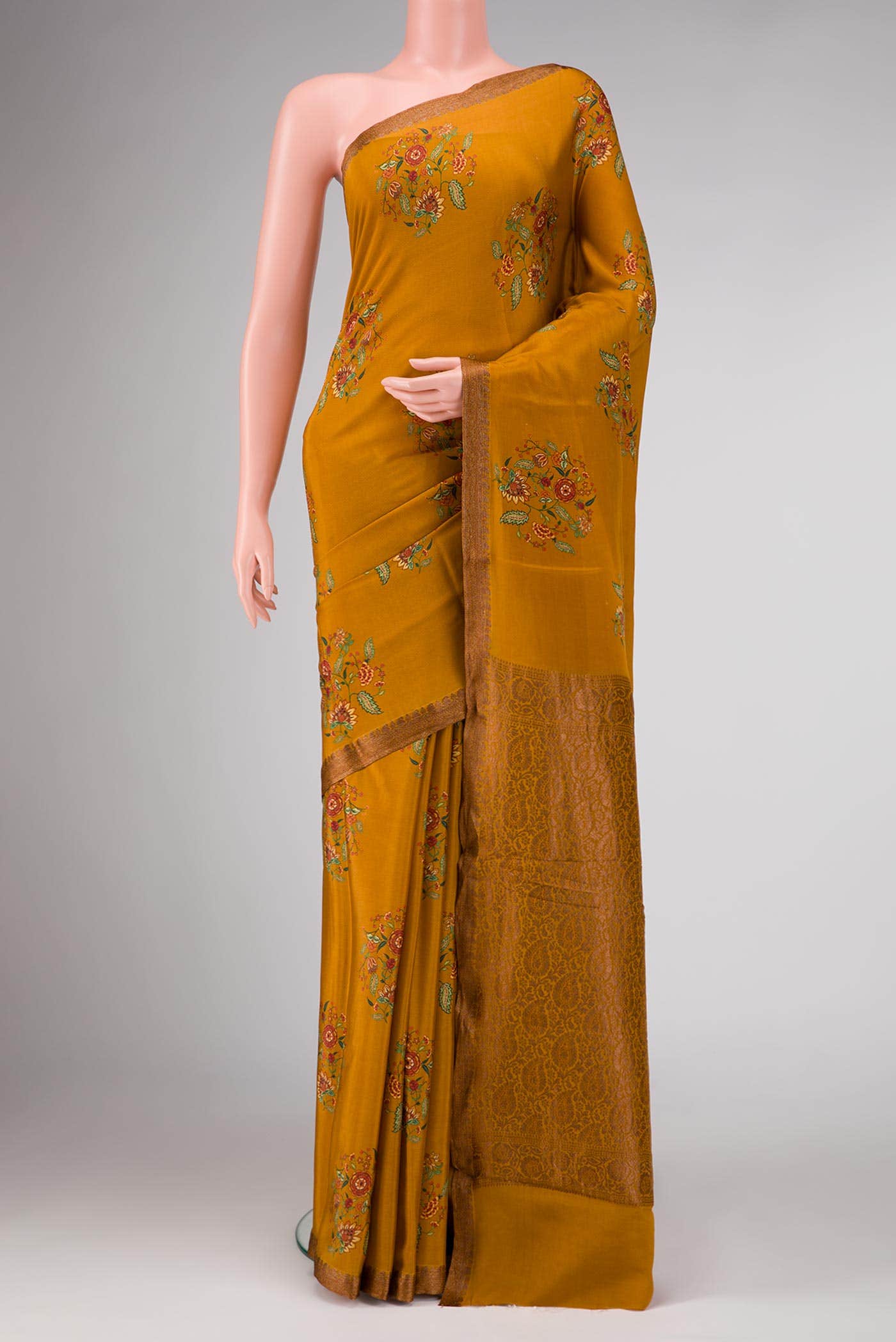 Mustard Dual Tone Mysore Crepe Saree