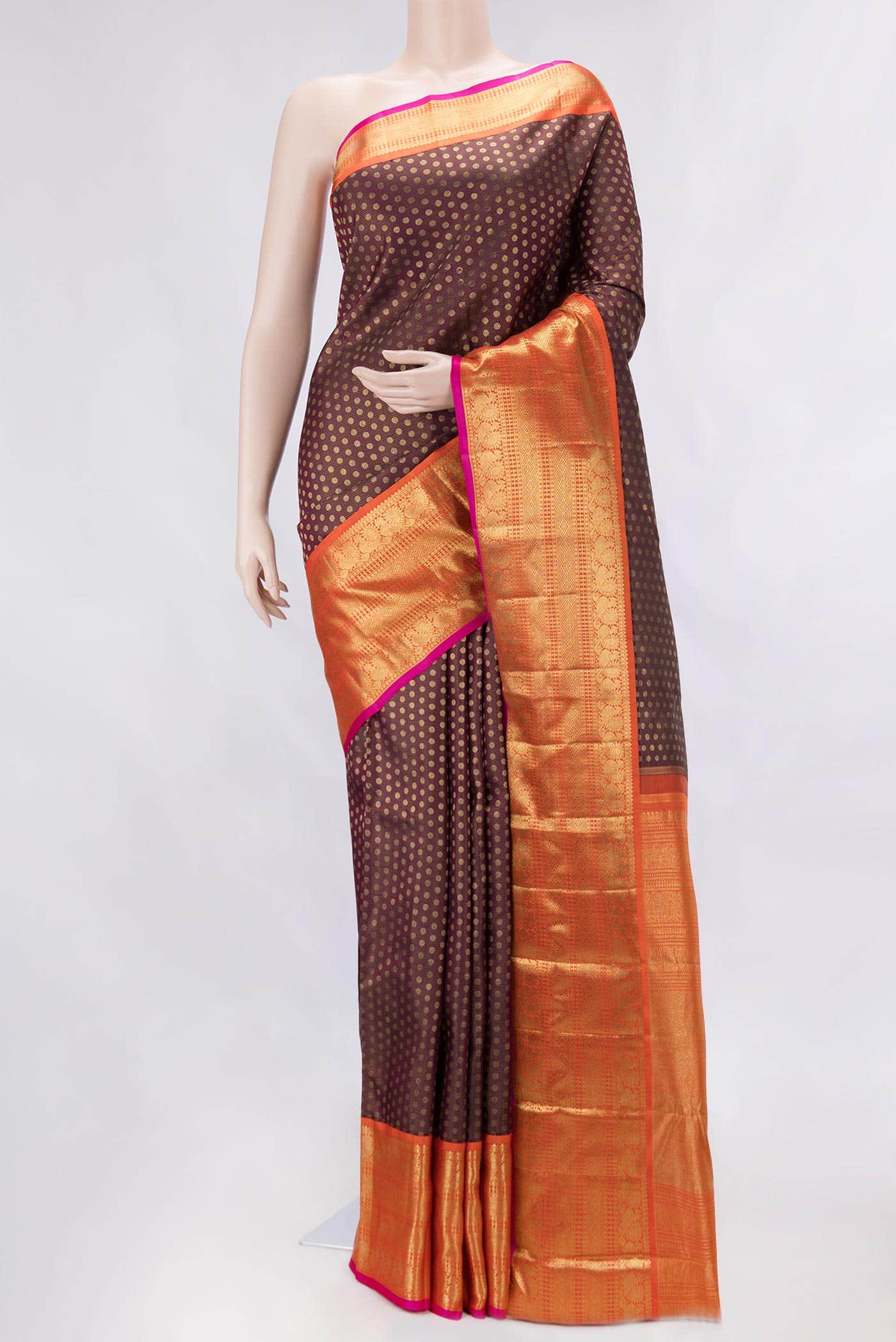 Pure Silk Pure Zari Coffee Brown Dual Tone Kanchipuram Saree