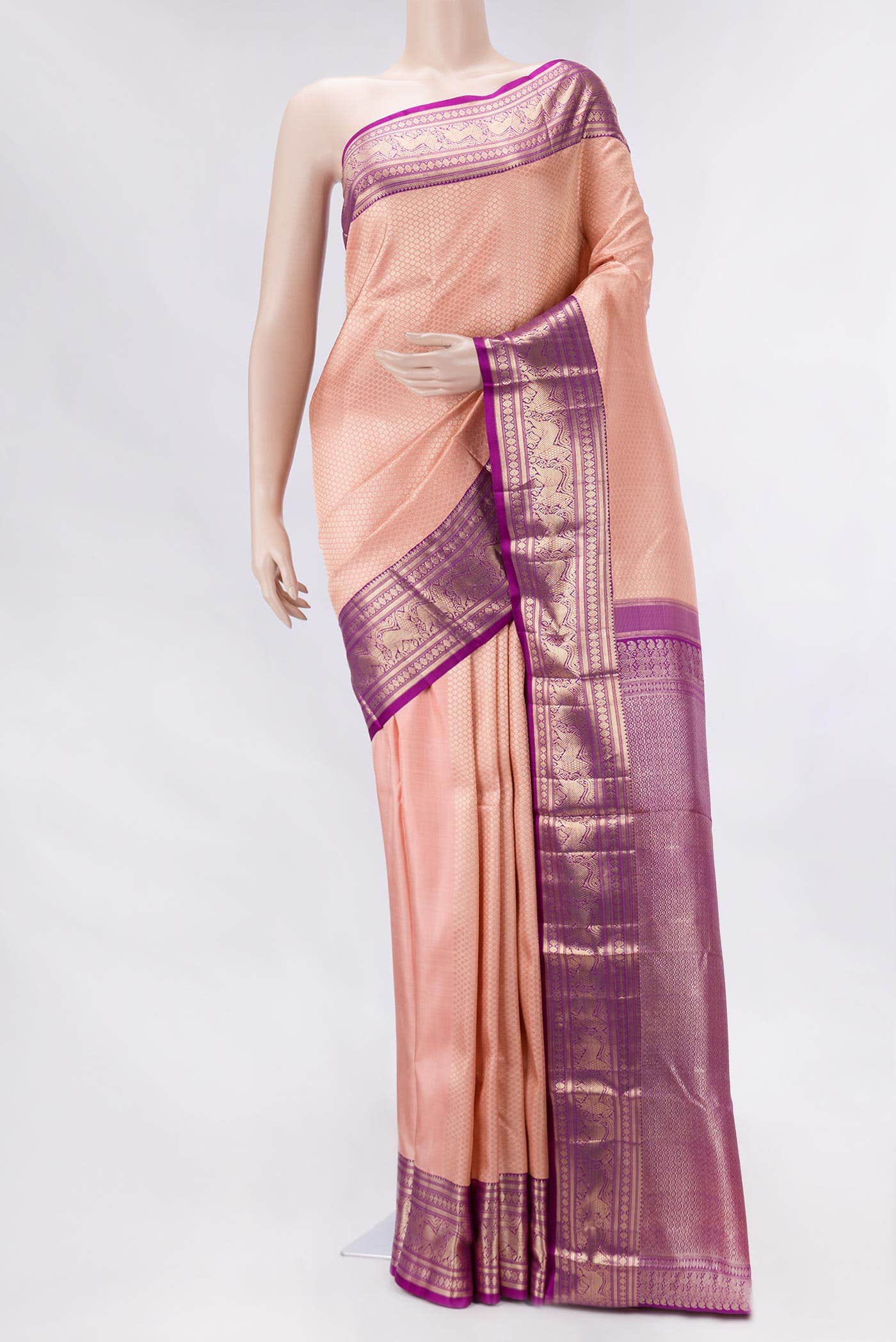 Golden Peach Dual Tone Kanchipuram Silk Saree