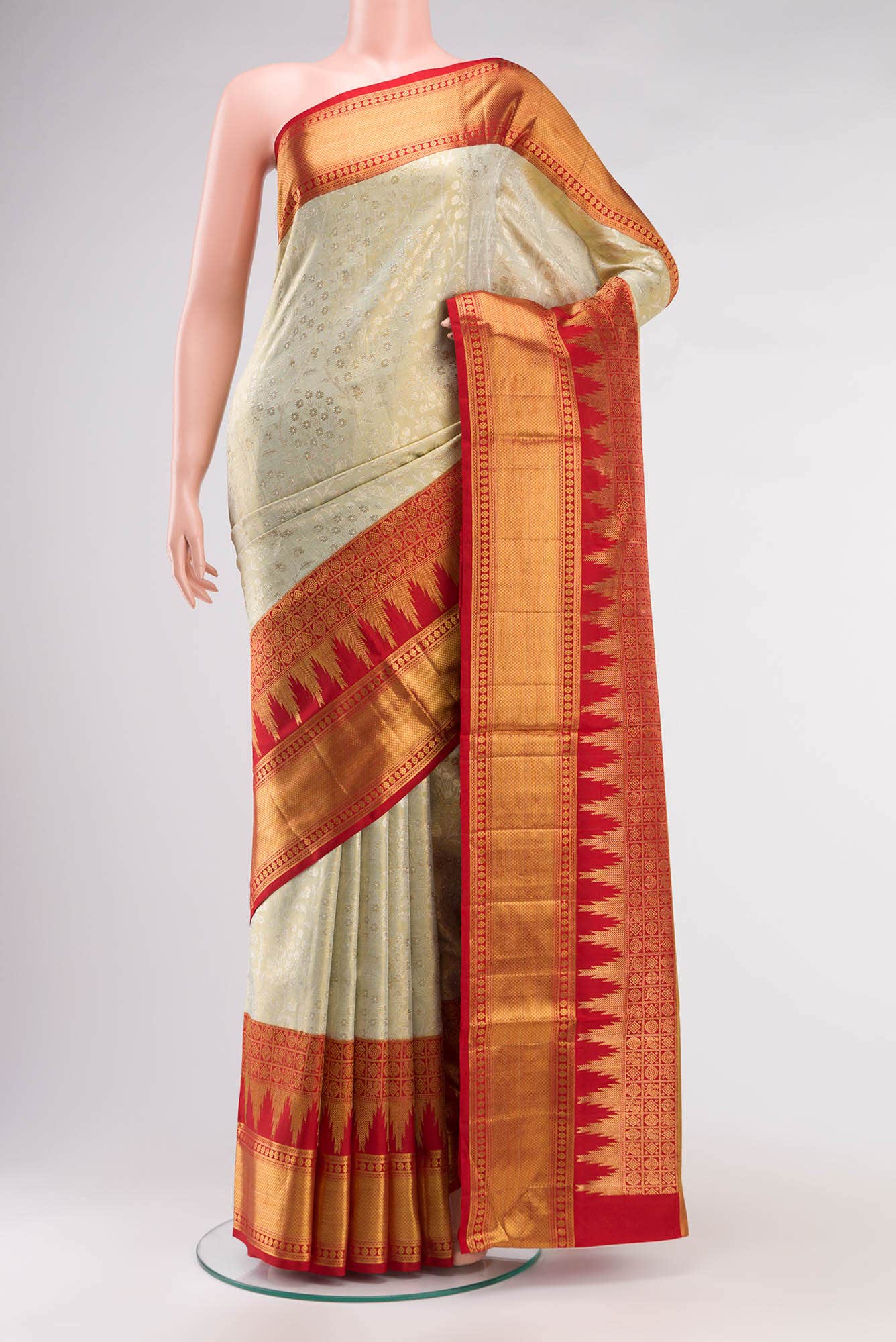 Pure Silk Pure Zari Green Kanchipuram Tissue Saree