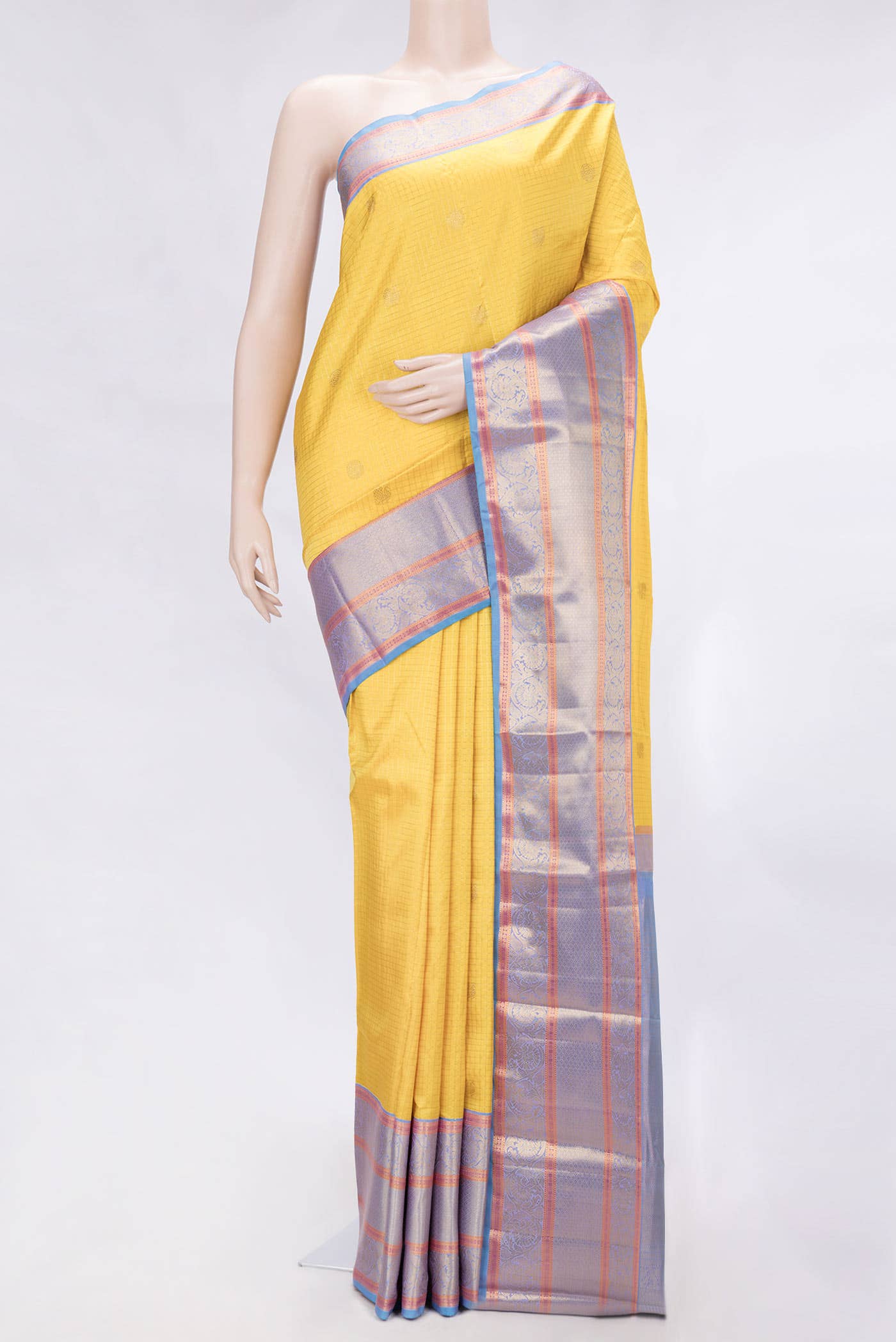 Pure Silk Pure Zari Yellow Dual Tone Kanchipuram Saree