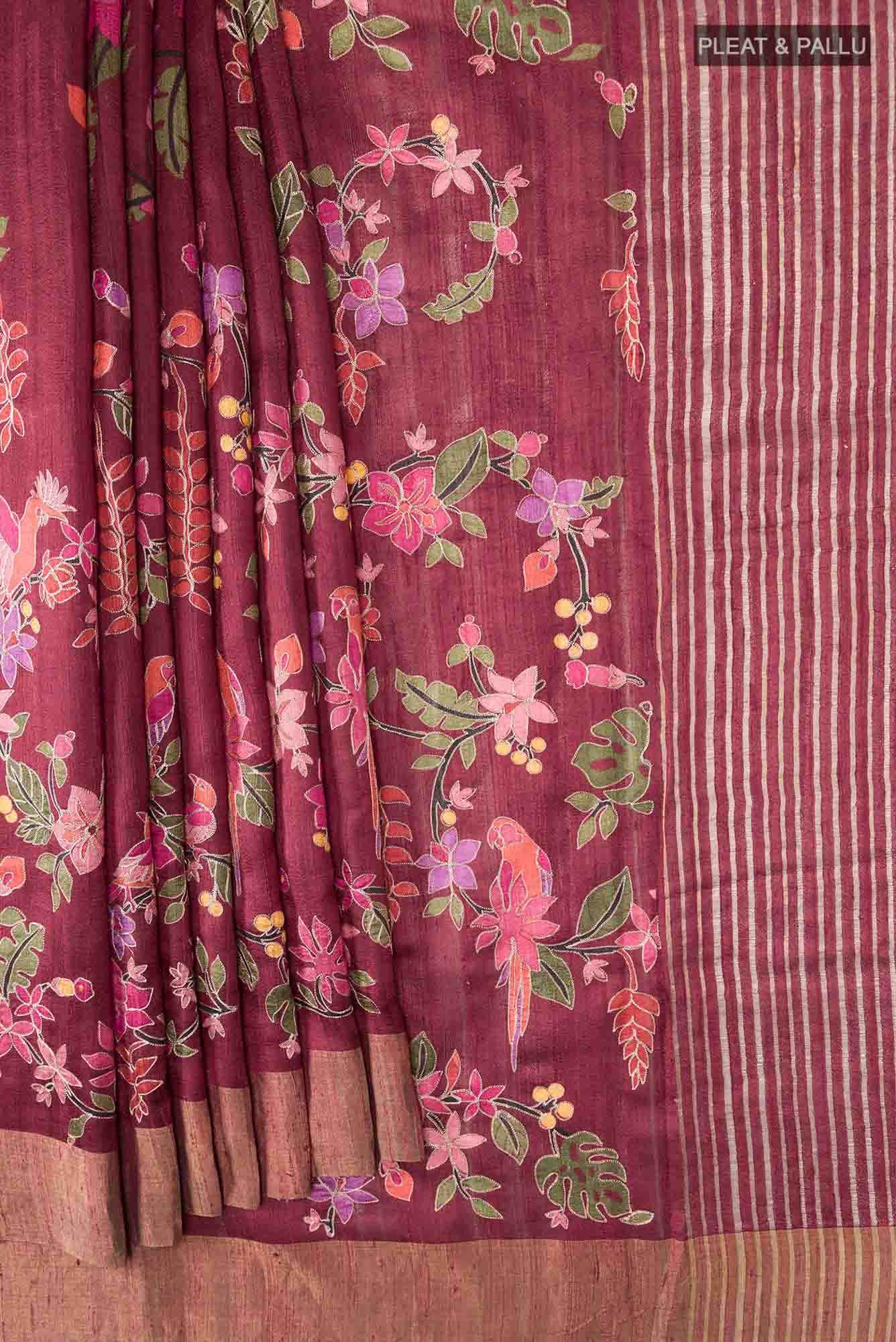 Maroon Bhagalpuri Tussar Silk Saree