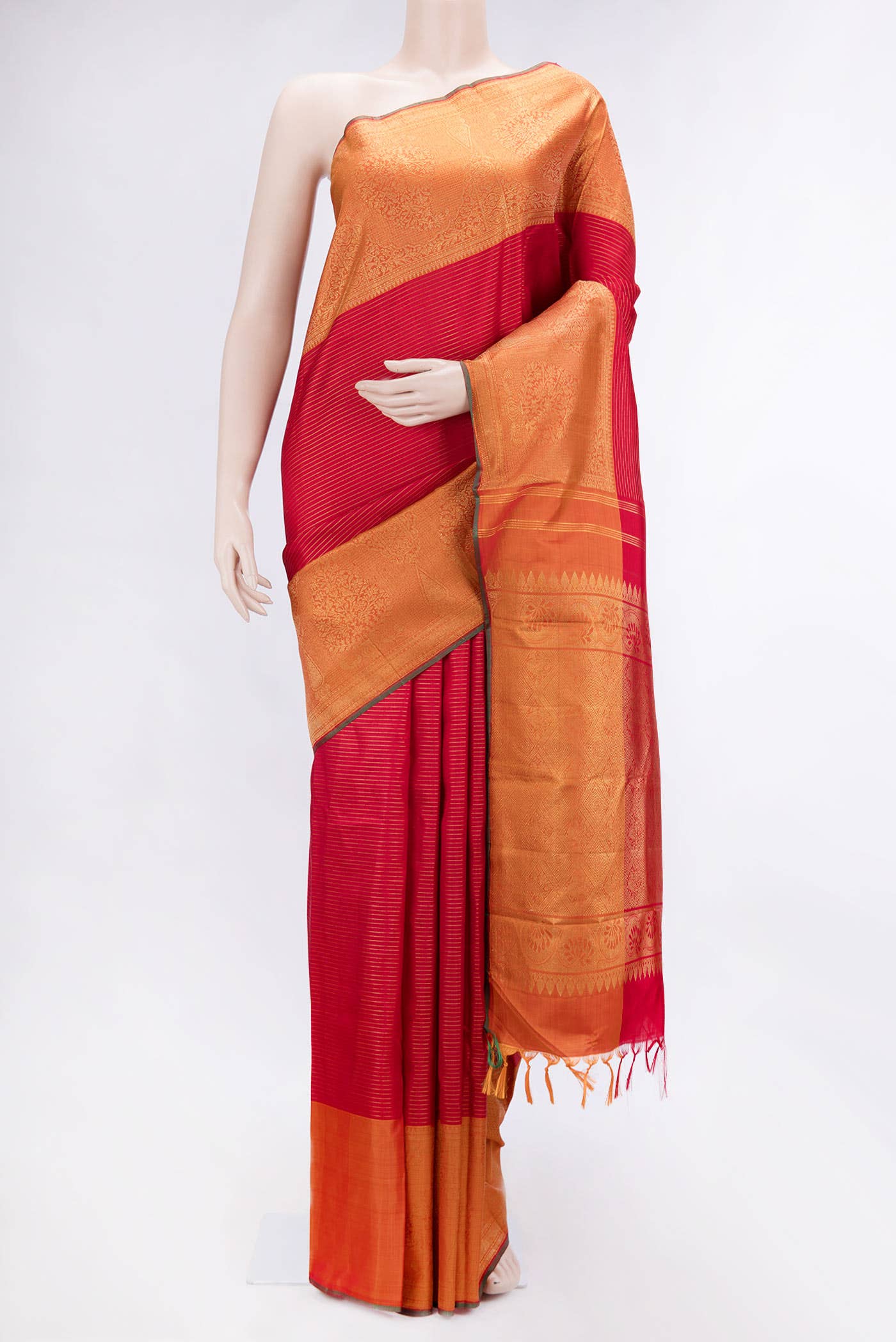 Pure Silk Pure Zari Maroon Dual Tone Kanchipuram Saree