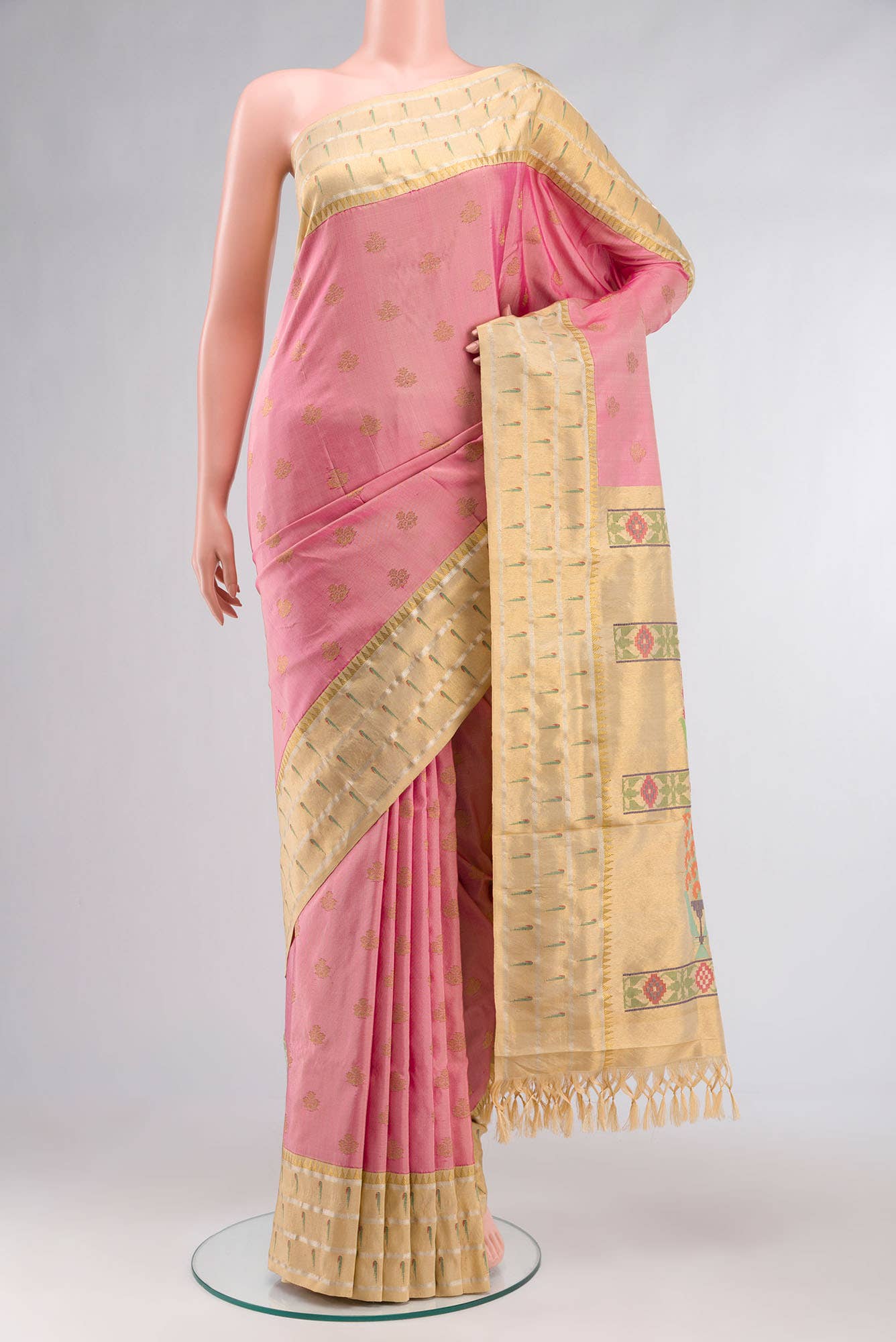 Pure Silk Pure Zari Pink Paithani Saree