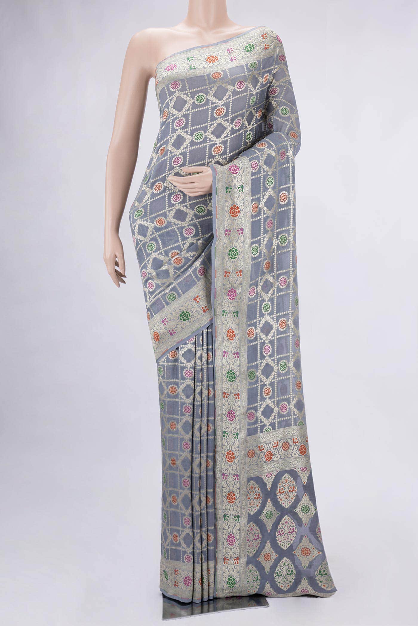 Grey Dual Tone Banarasi Georgette Saree