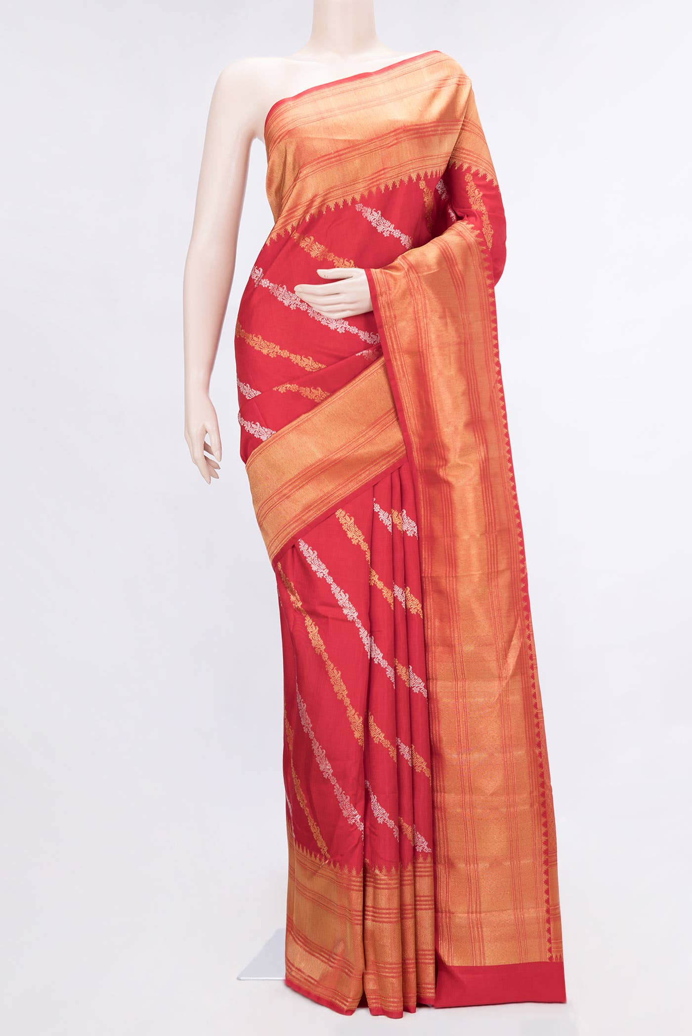 Pure Silk Pure Zari Red Dual Tone Kanchipuram Saree