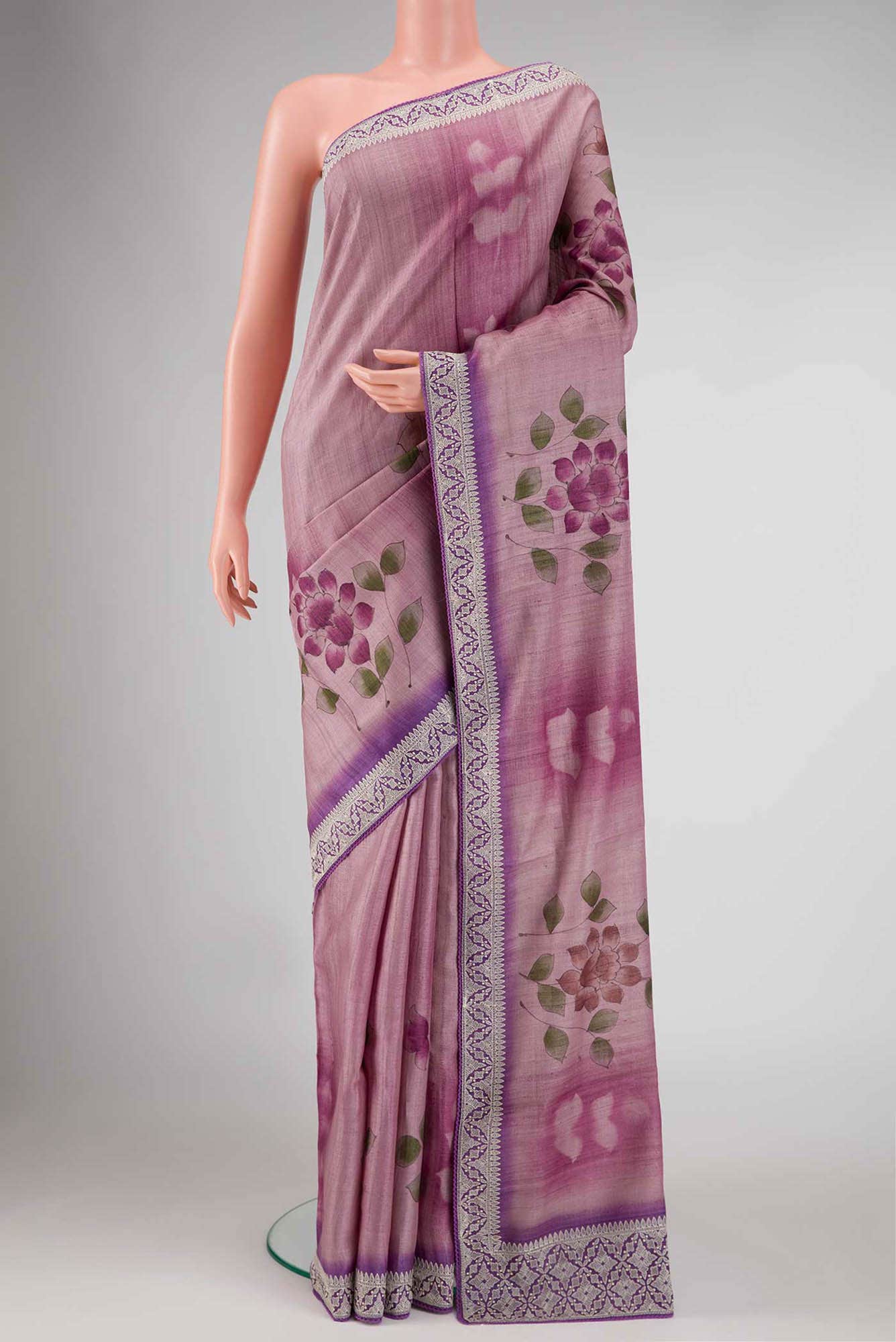Pink Dual Tone Tussar Silk Saree
