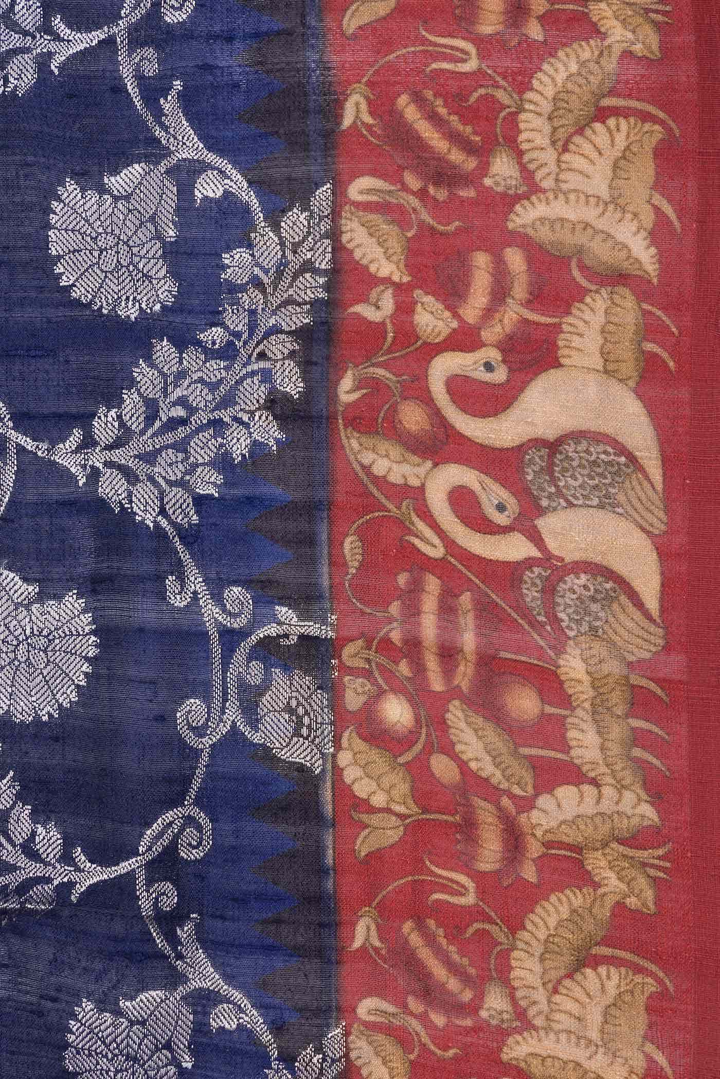 Navy Blue Dual Tone Raw Silk Saree