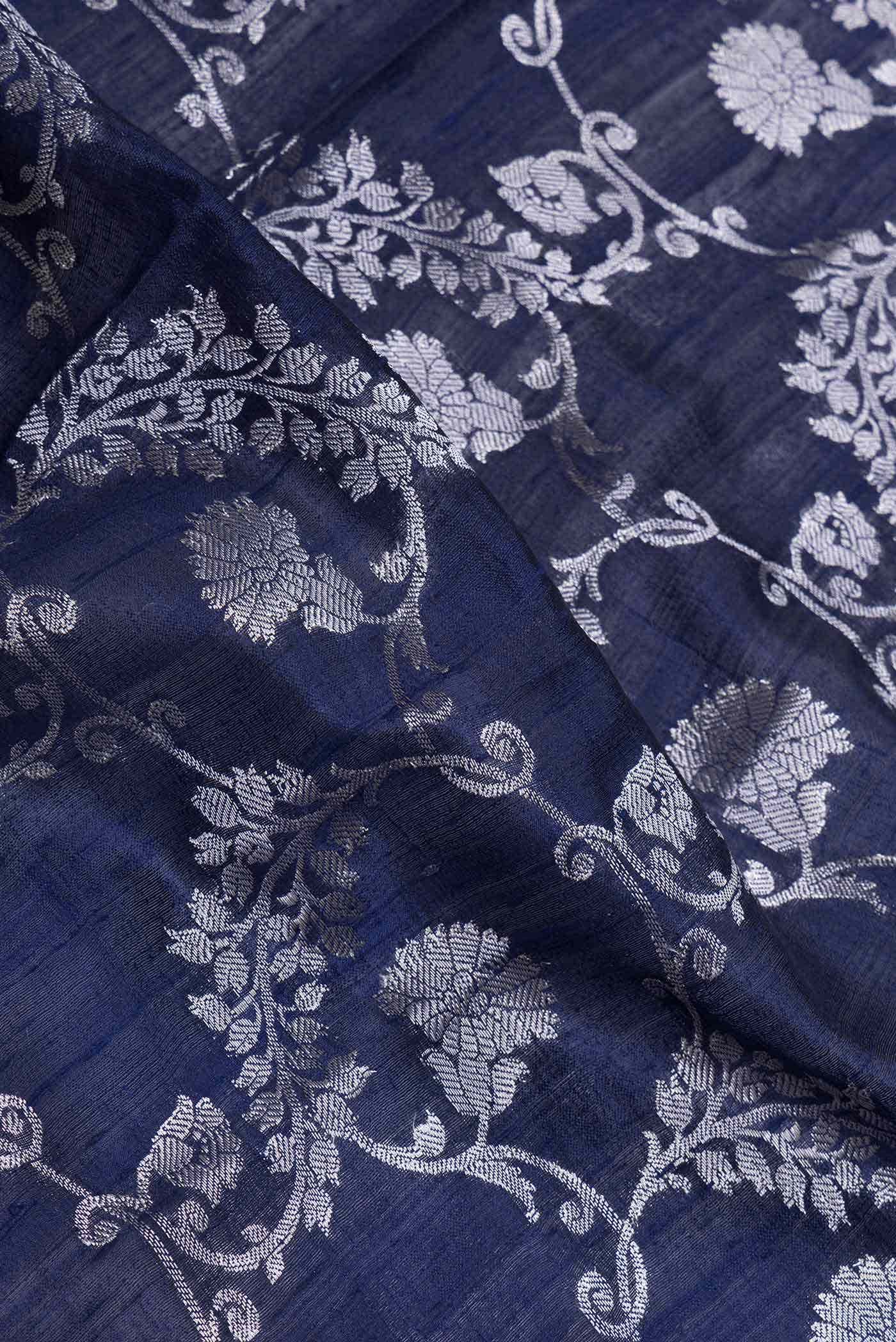 Navy Blue Dual Tone Raw Silk Saree