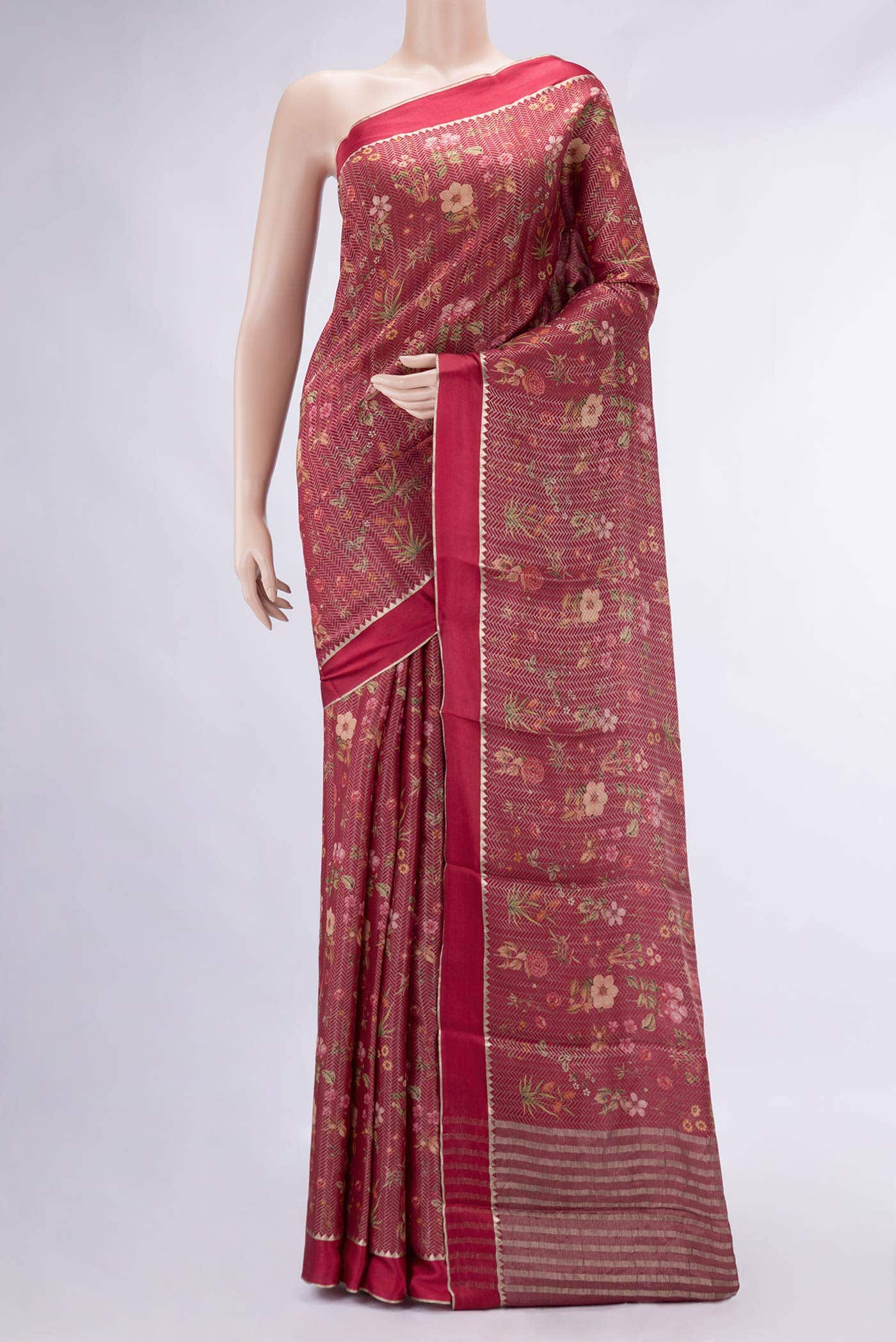 Maroon Mysore Crepe Saree