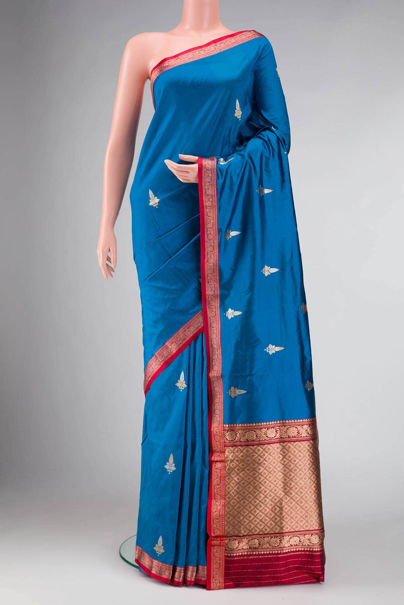 Peacock Blue Dual Tone Blended Banarasi Silk Saree