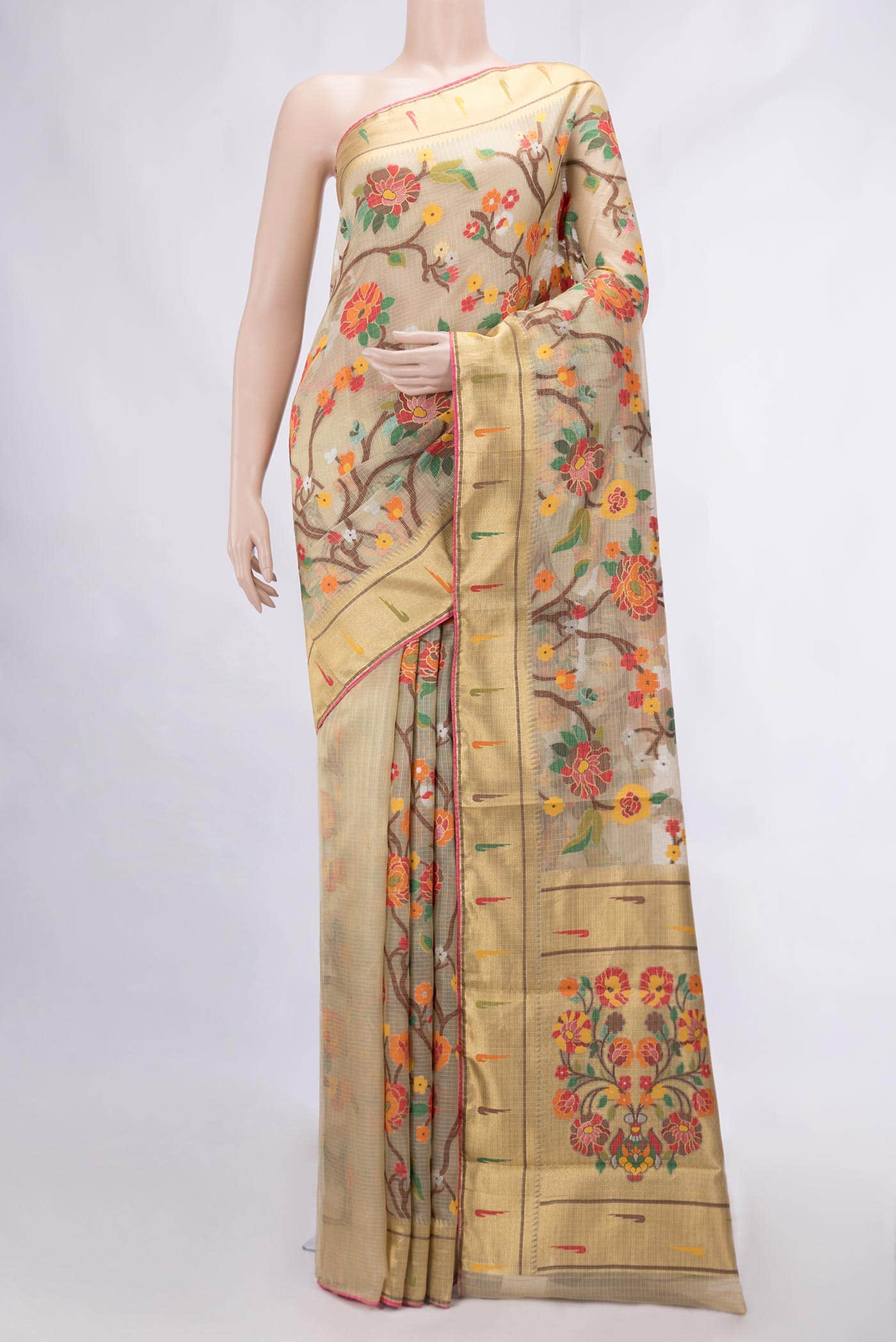 Beige Dual Tone Kota Silk Saree