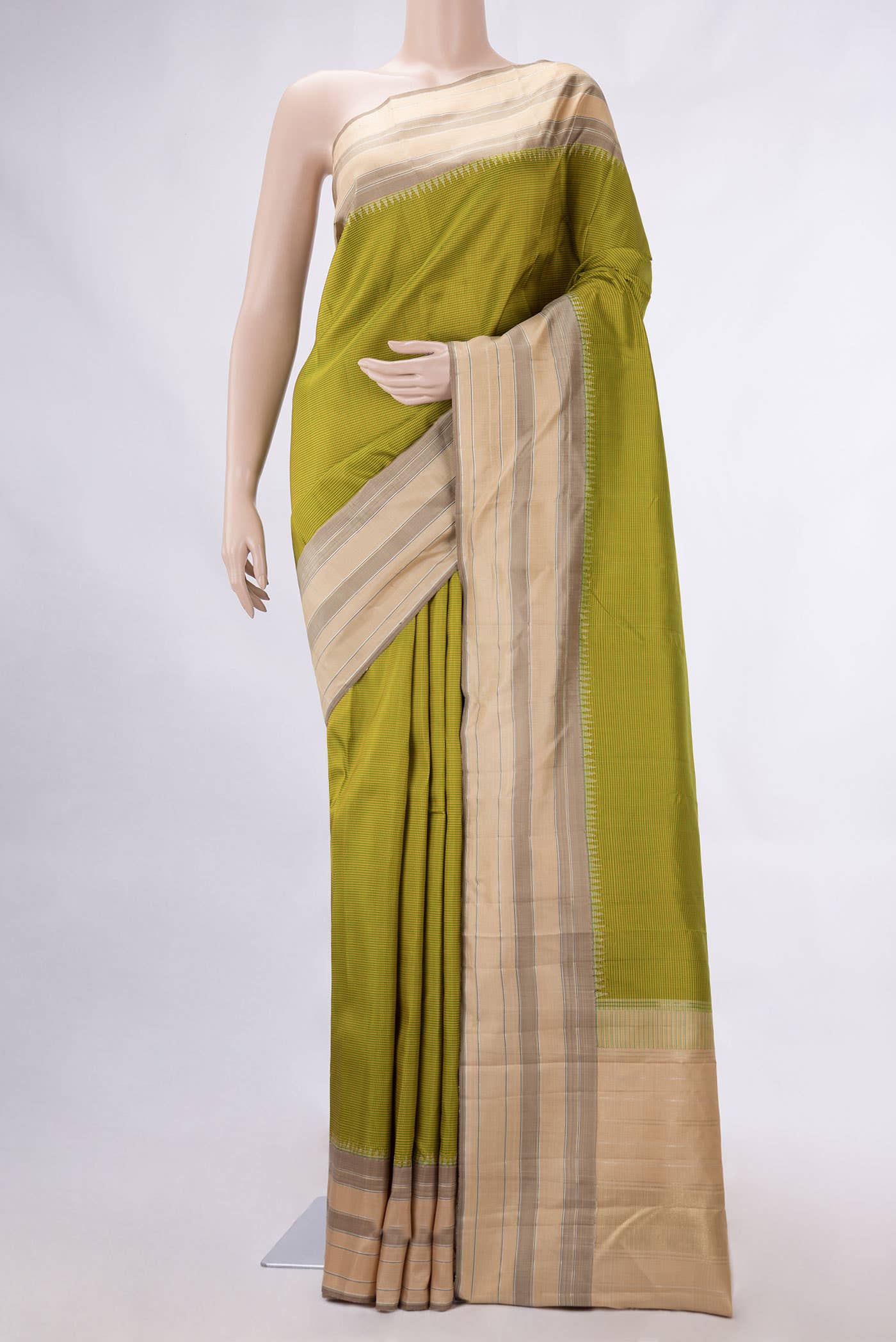 Pure Silk Pure Zari Green Dual Tone Kanchipuram Saree
