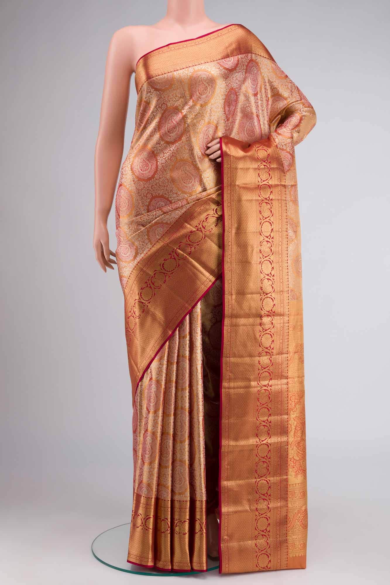 Gold withRed Dual Tone Kanchipuram Tissue Silk Saree