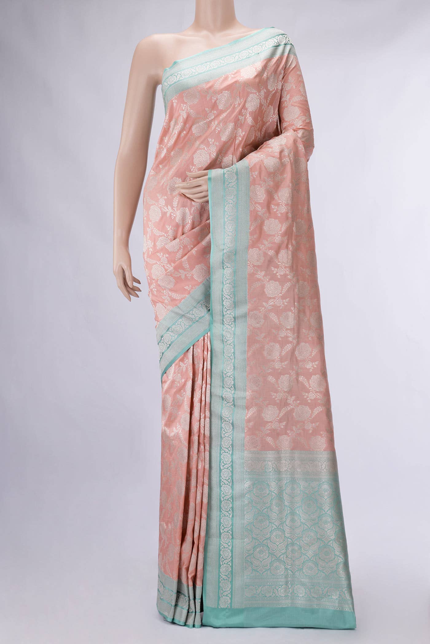 Golden Peach Banarasi Silk Saree
