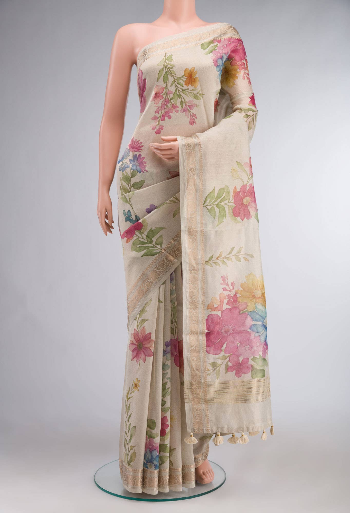 Beige Organza Silk Saree
