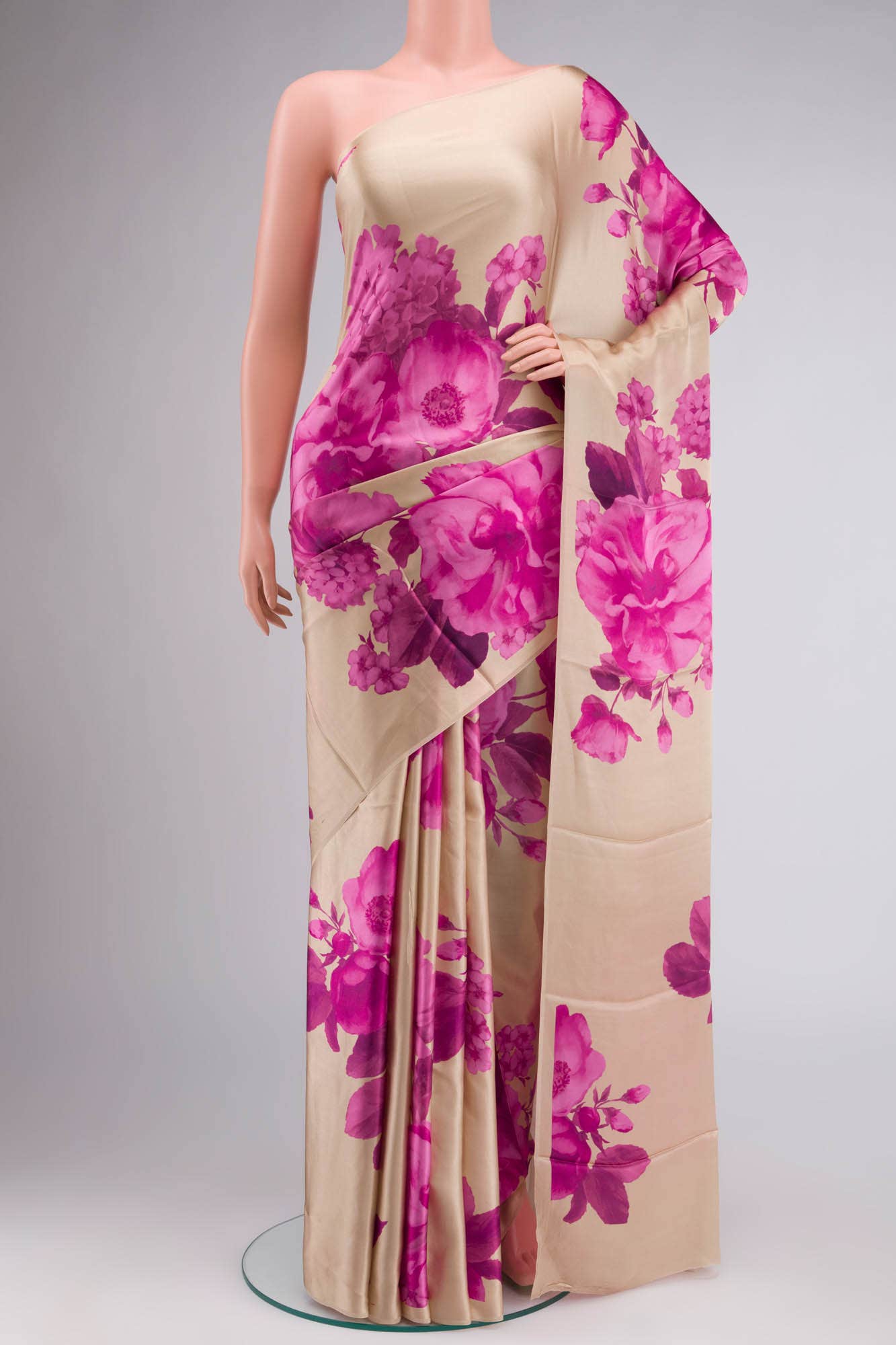 Beige Satin Silk Saree