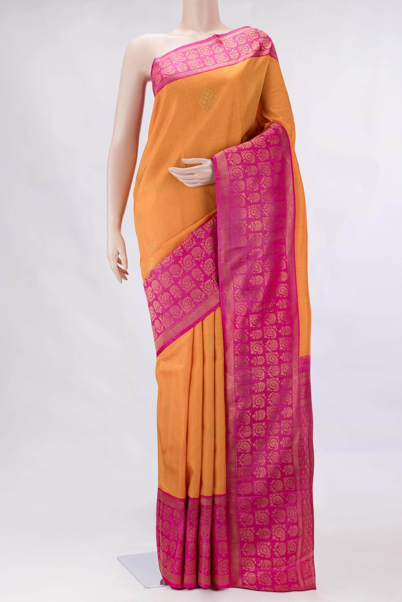 Pure Silk Pure Zari Orange Dual Tone Kanchipuram Saree