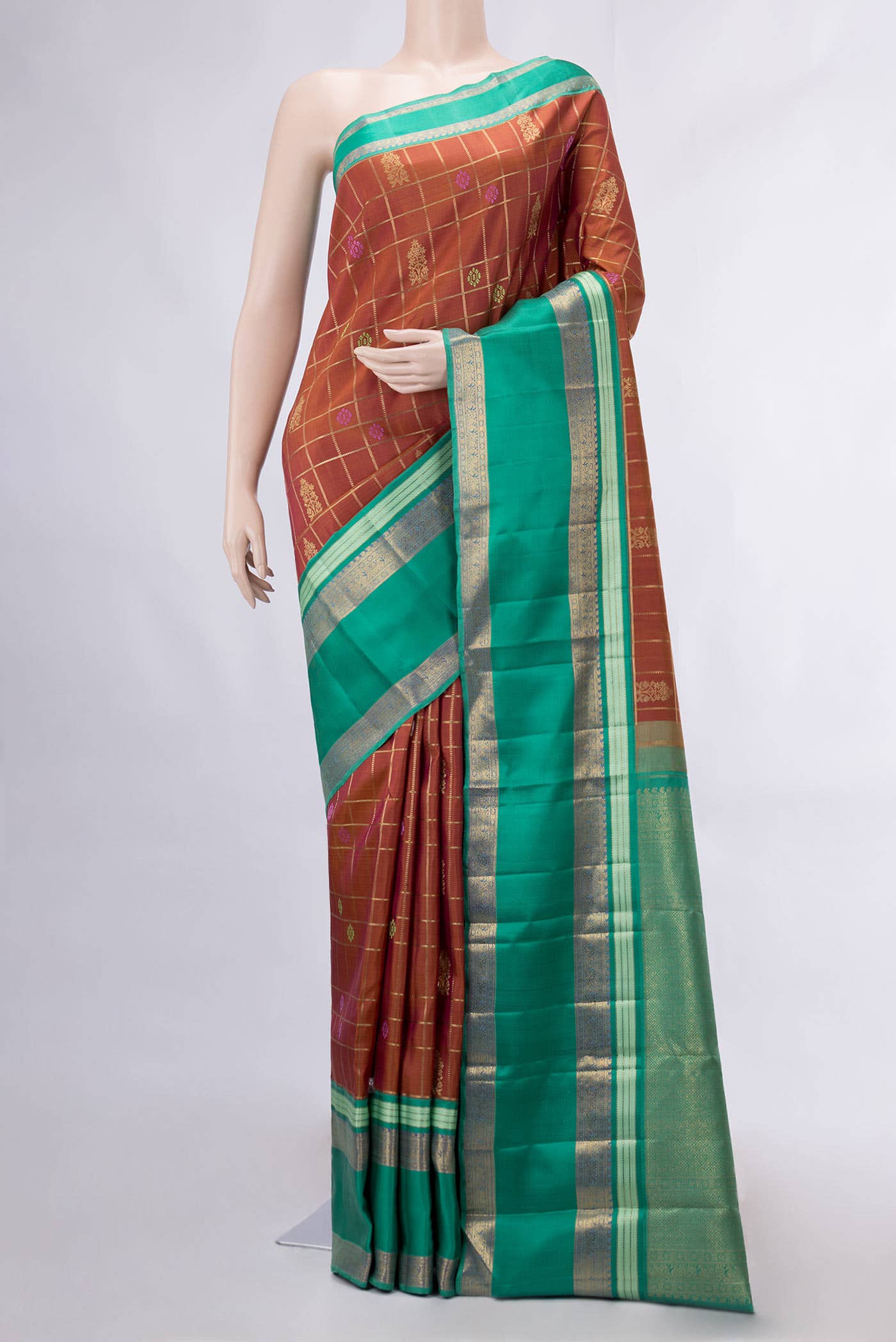 Pure Silk Pure Zari Bronze Dual Tone Kanchipuram Saree