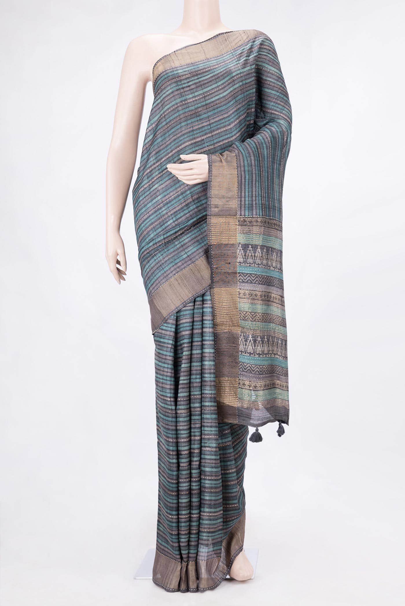 Grey Dual Tone Tussar Silk Saree