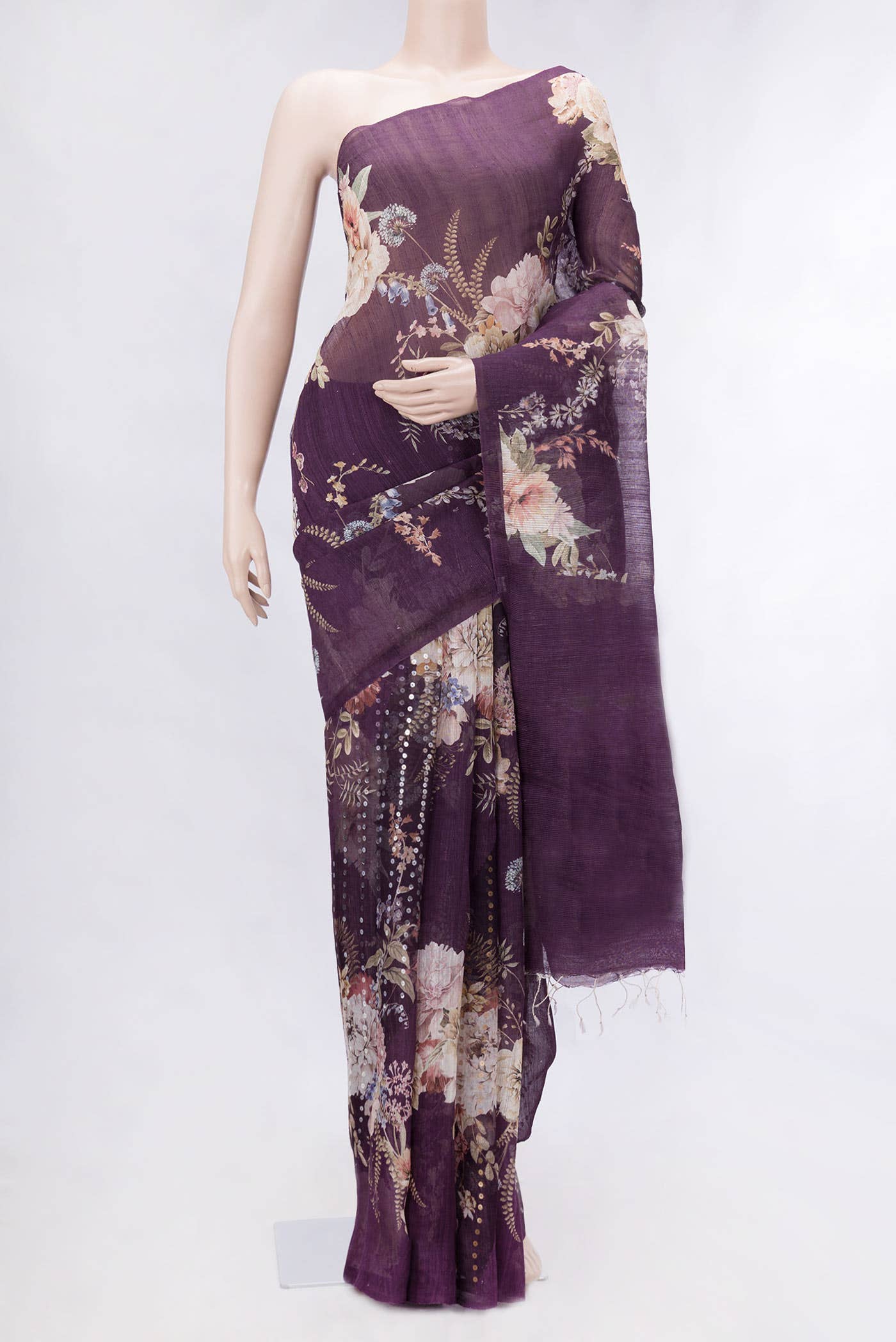 Burgundy Linen Saree