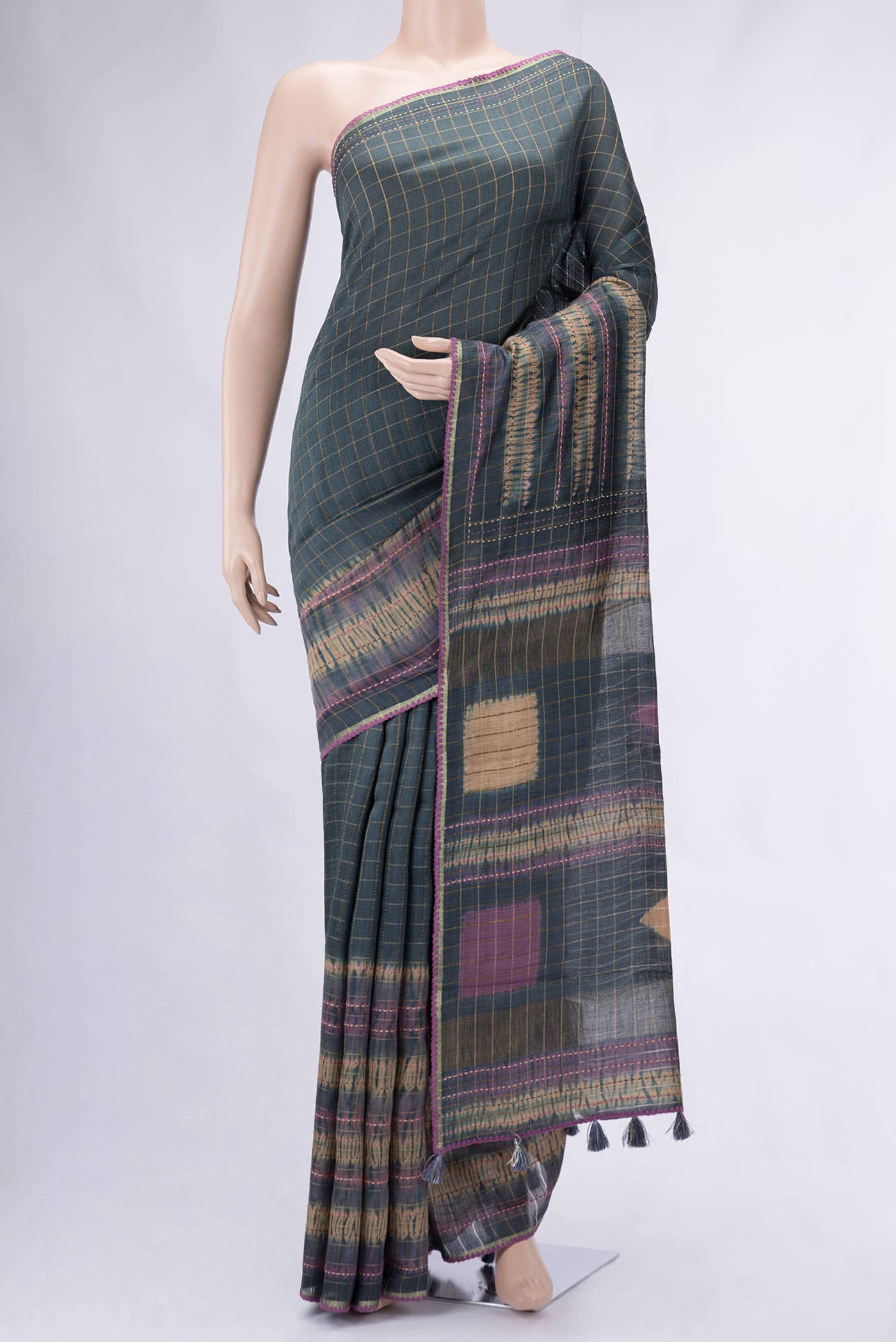 Grey Tussar Silk Saree