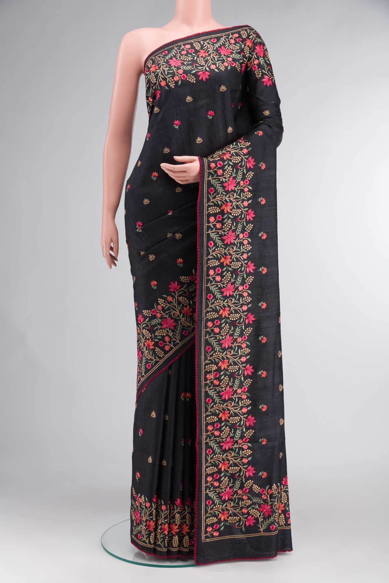 Black Dual Tone Tussar Silk Saree
