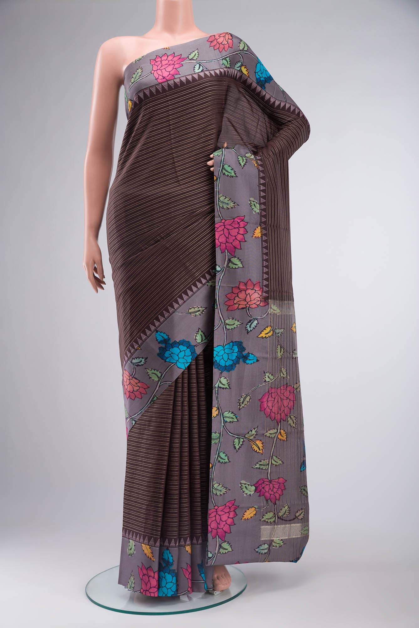 Brown Printed Silk Saree