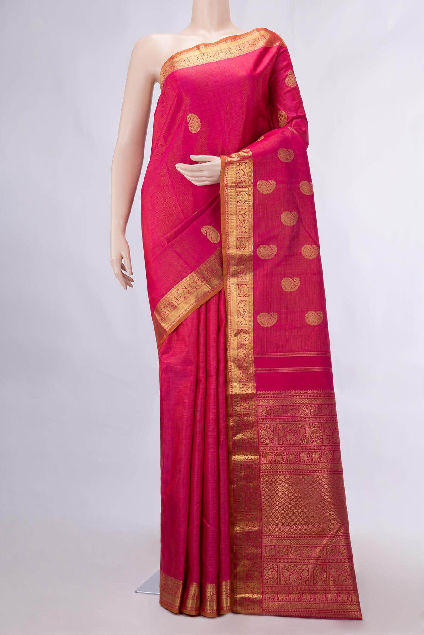 Pure Silk Pure Zari Pink Dual Tone Kanchipuram Saree