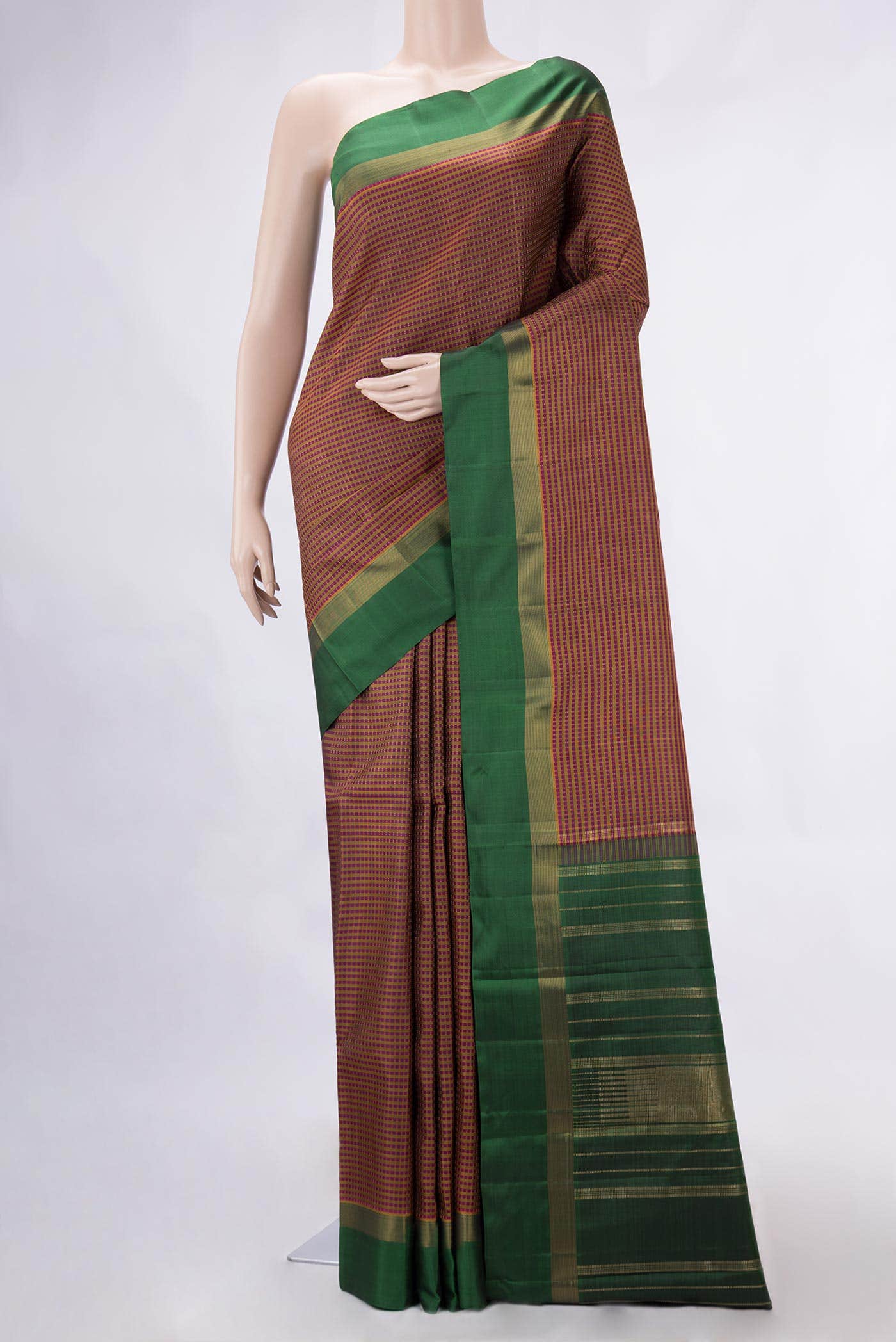 Pure Silk Pure Zari Magenta Dual Tone Kanchipuram Saree
