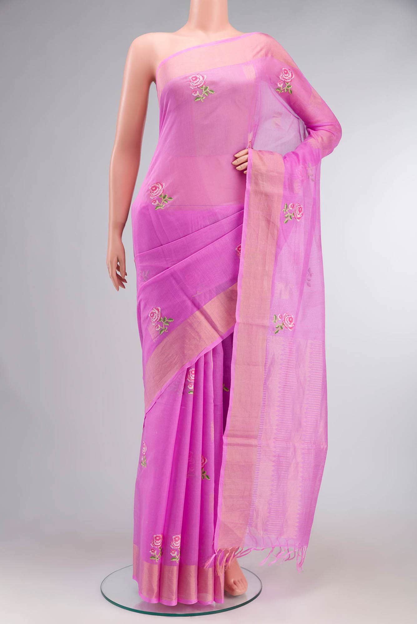 Rose pink Silk Cotton Saree