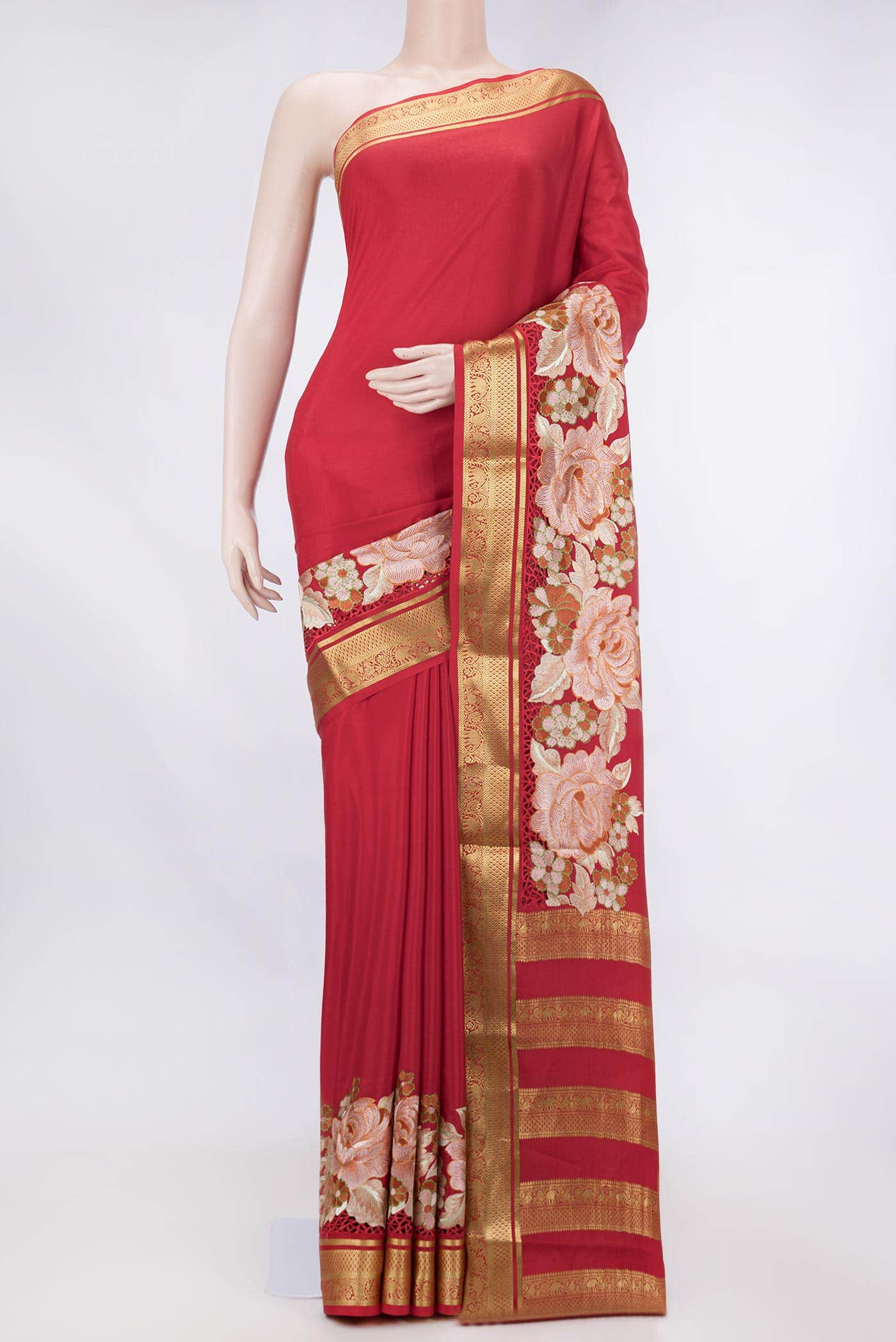 Red Dual Tone Mysore Crepe Saree