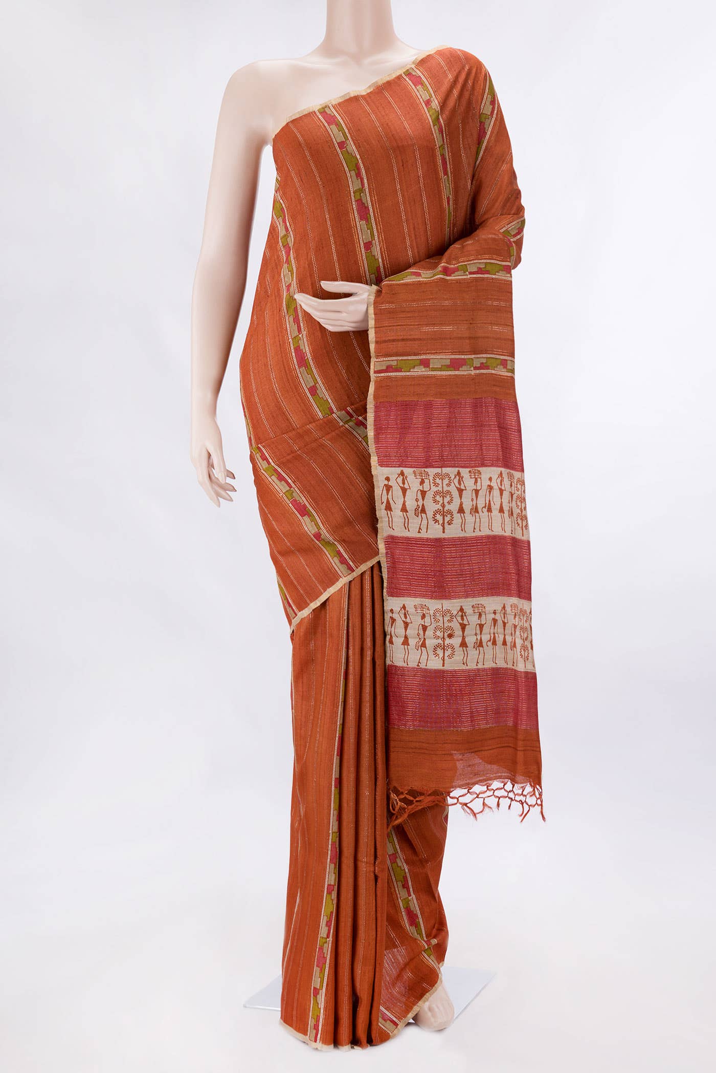 Brick Orange Dual Tone Tussar Silk Saree