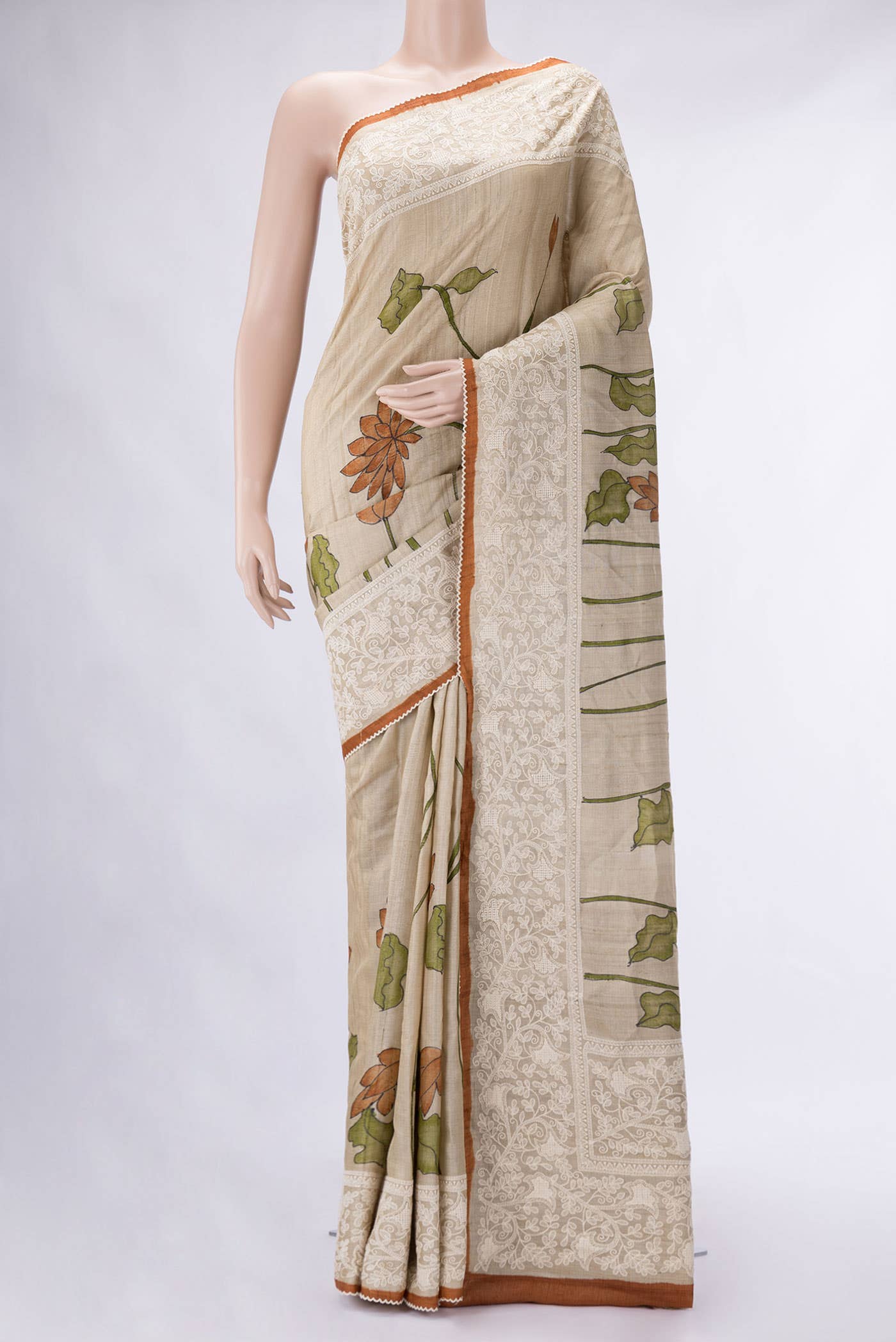 Beige Tussar Silk Saree