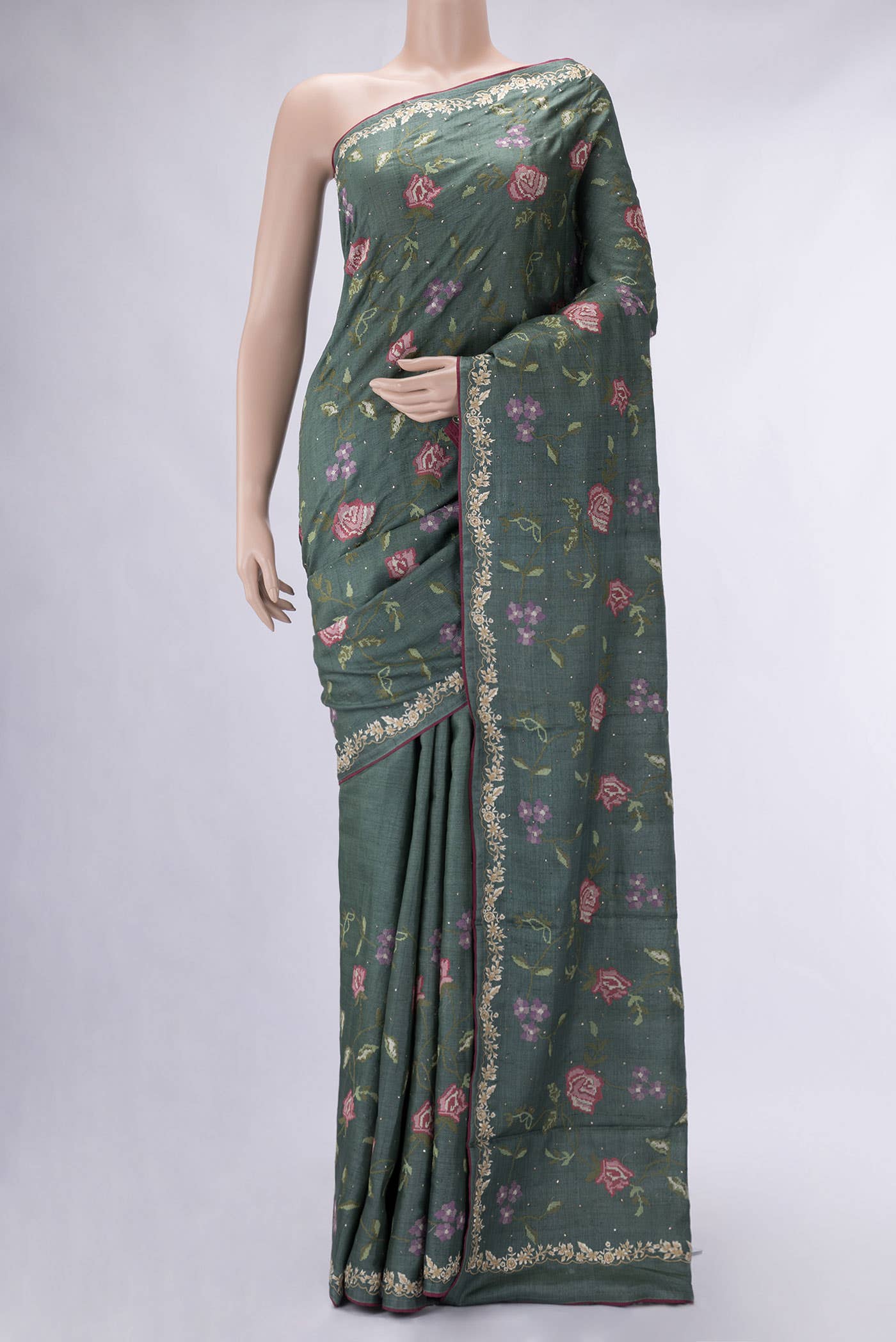 Green Tussar Silk Saree