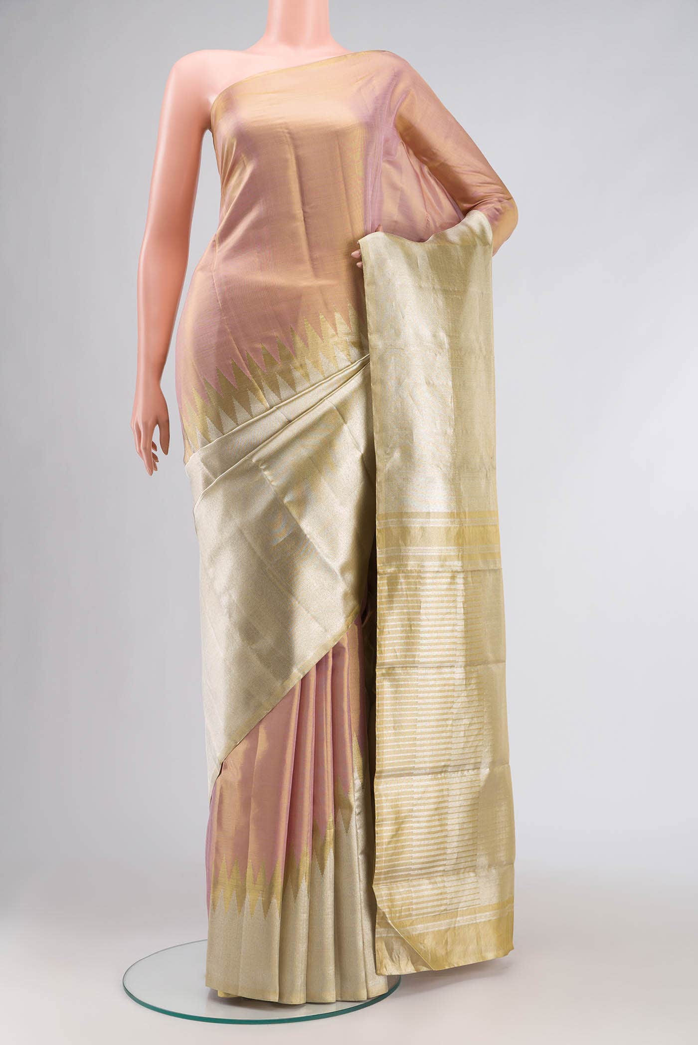 Gold with Rose Gold Dual Tone Kanchipuram Tissue Silk Saree