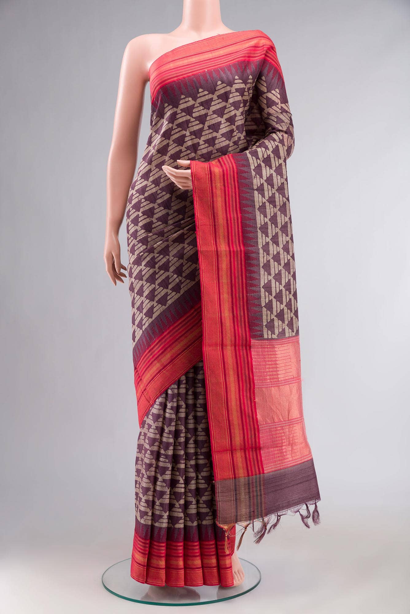 Dark Mauve Bhagalpuri Tussar Silk Saree