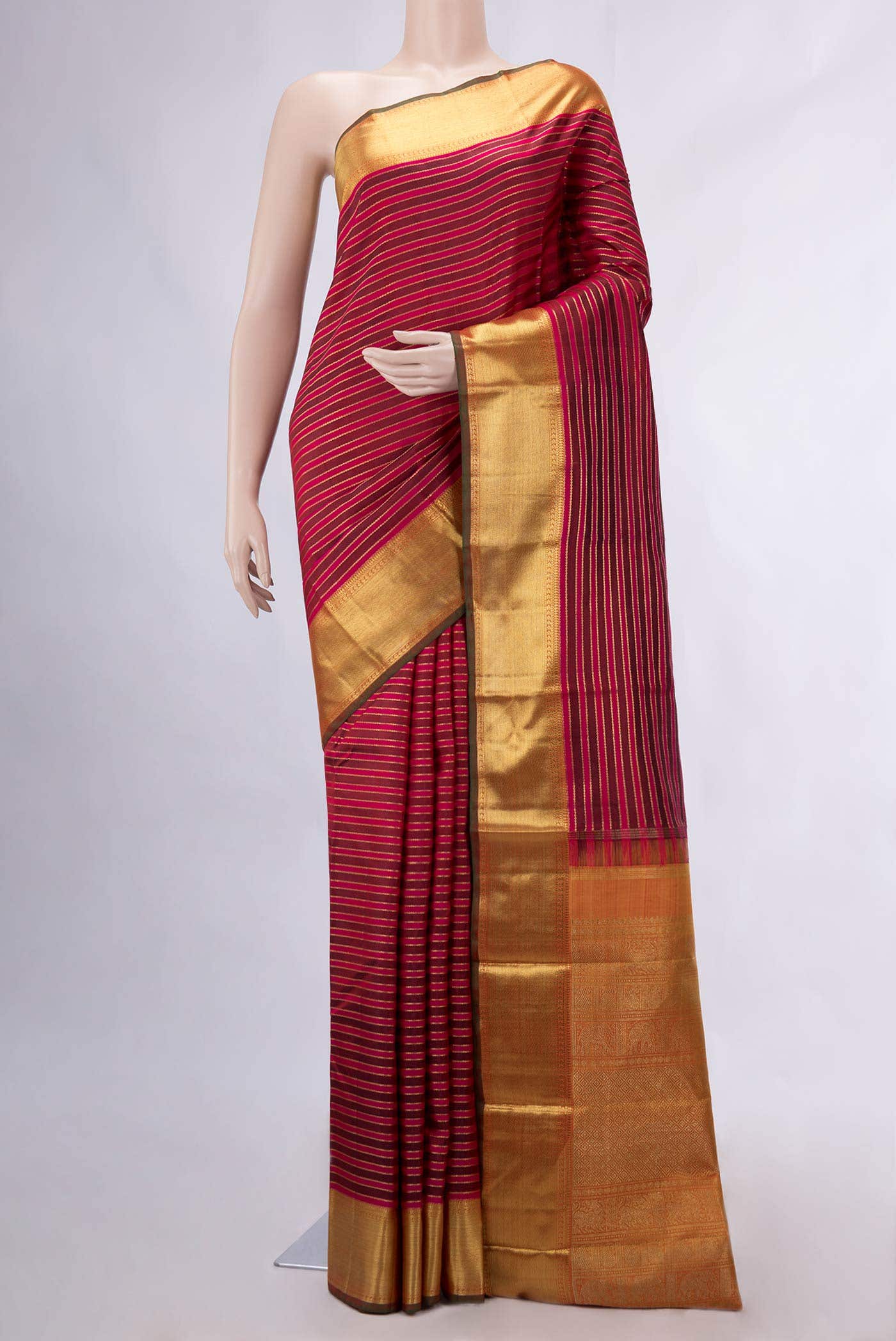 Pure Silk Pure Zari Maroon and Pink Dual Tone Kanchipuram Saree