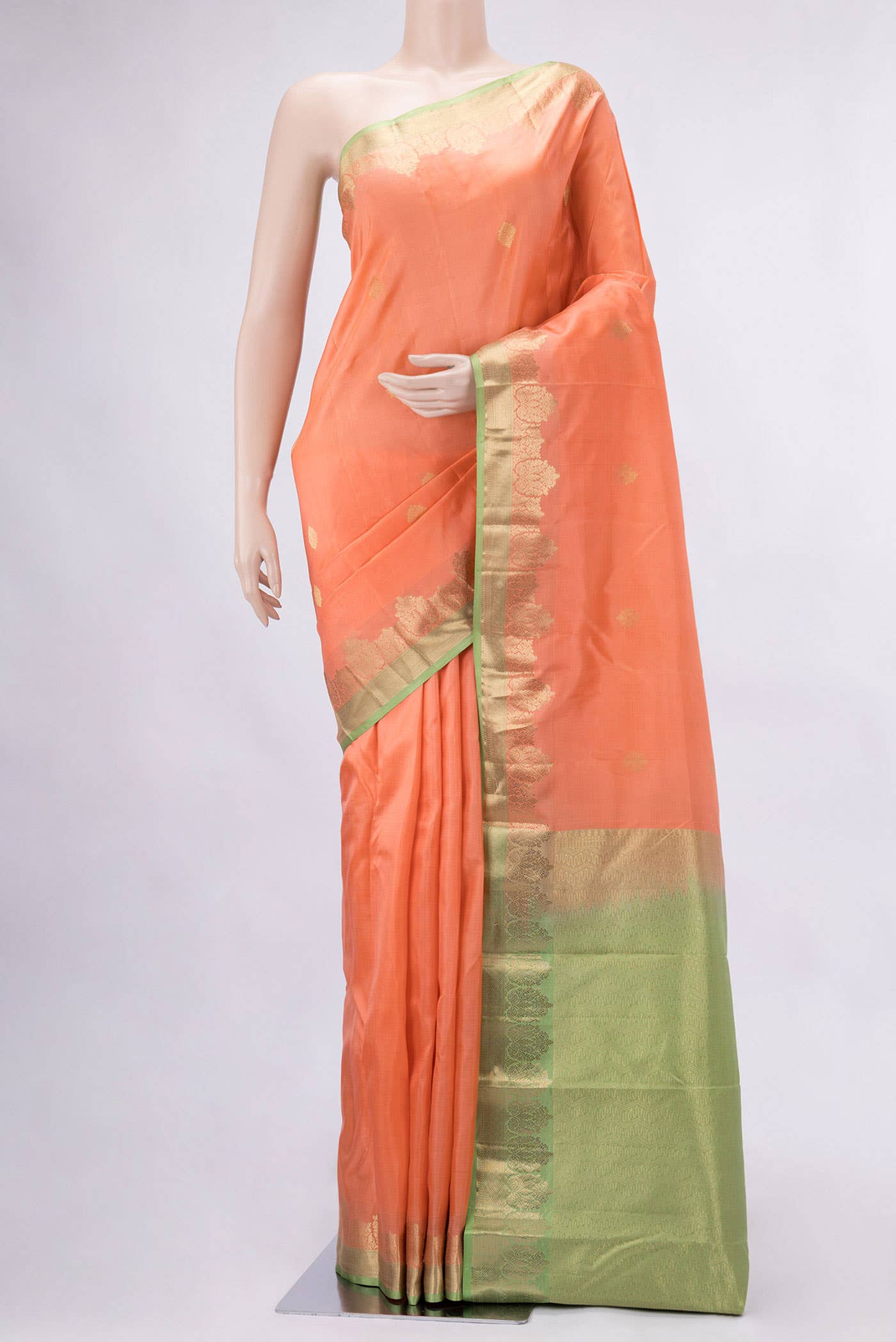 Golden Peach Kanchipuram Silk Saree